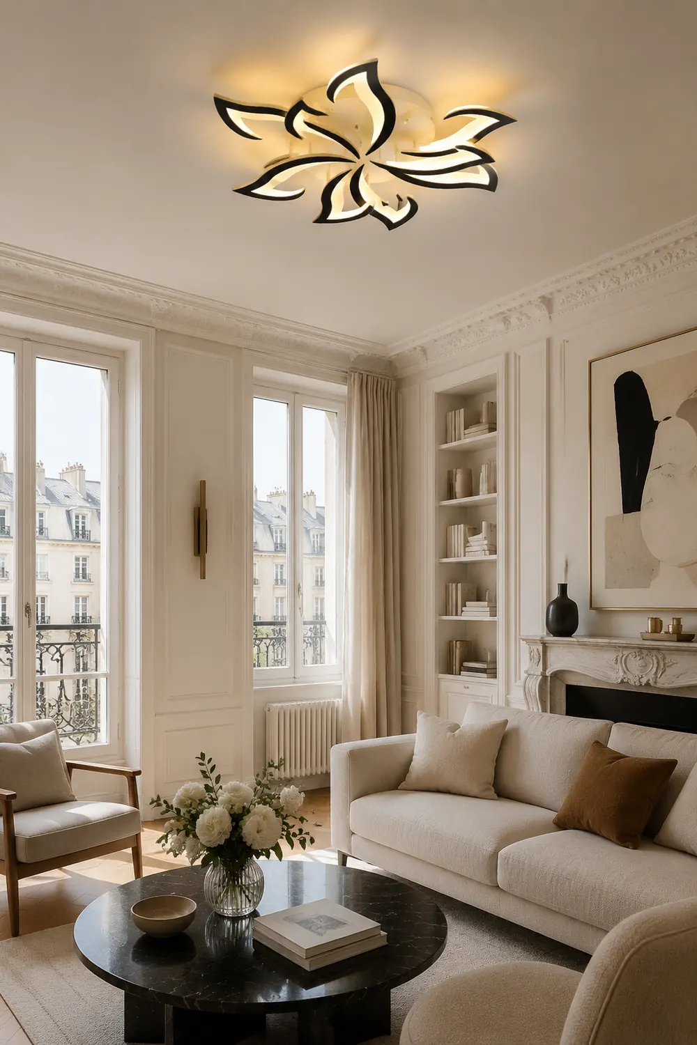 Hana Elegant Flower Flush Mount Ceiling Light, White/Black - Lumpaz