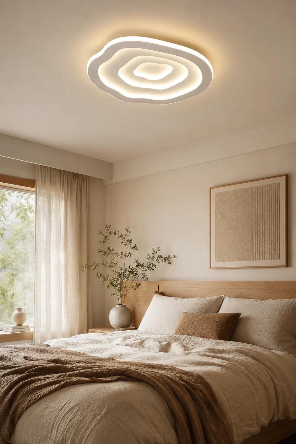 Quinn Ripple Designer Simple Flush Mount Ceiling Light, White - Lumpaz
