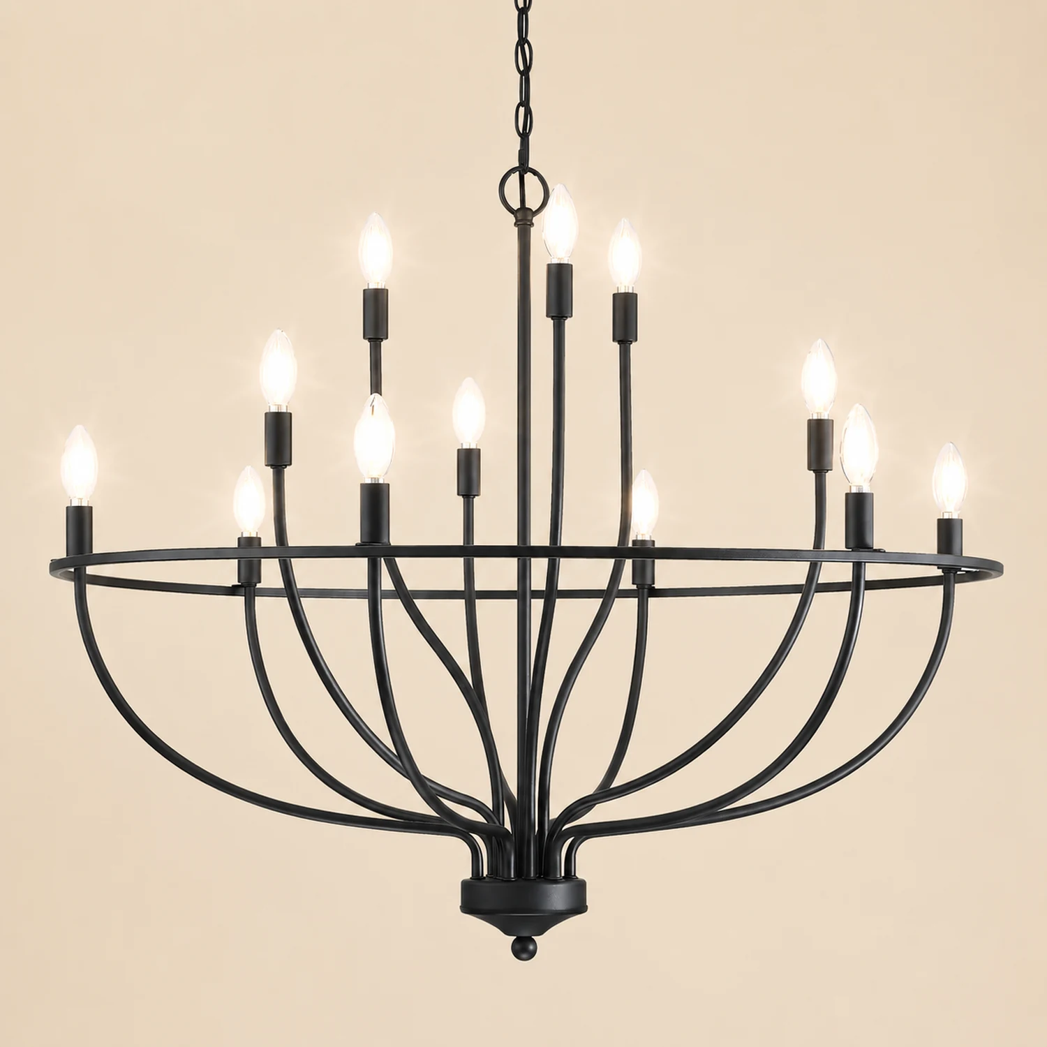 Silva Industrial Metal Candle Chandelier Black/Champagne Living Room/Bedroom - Lumpaz