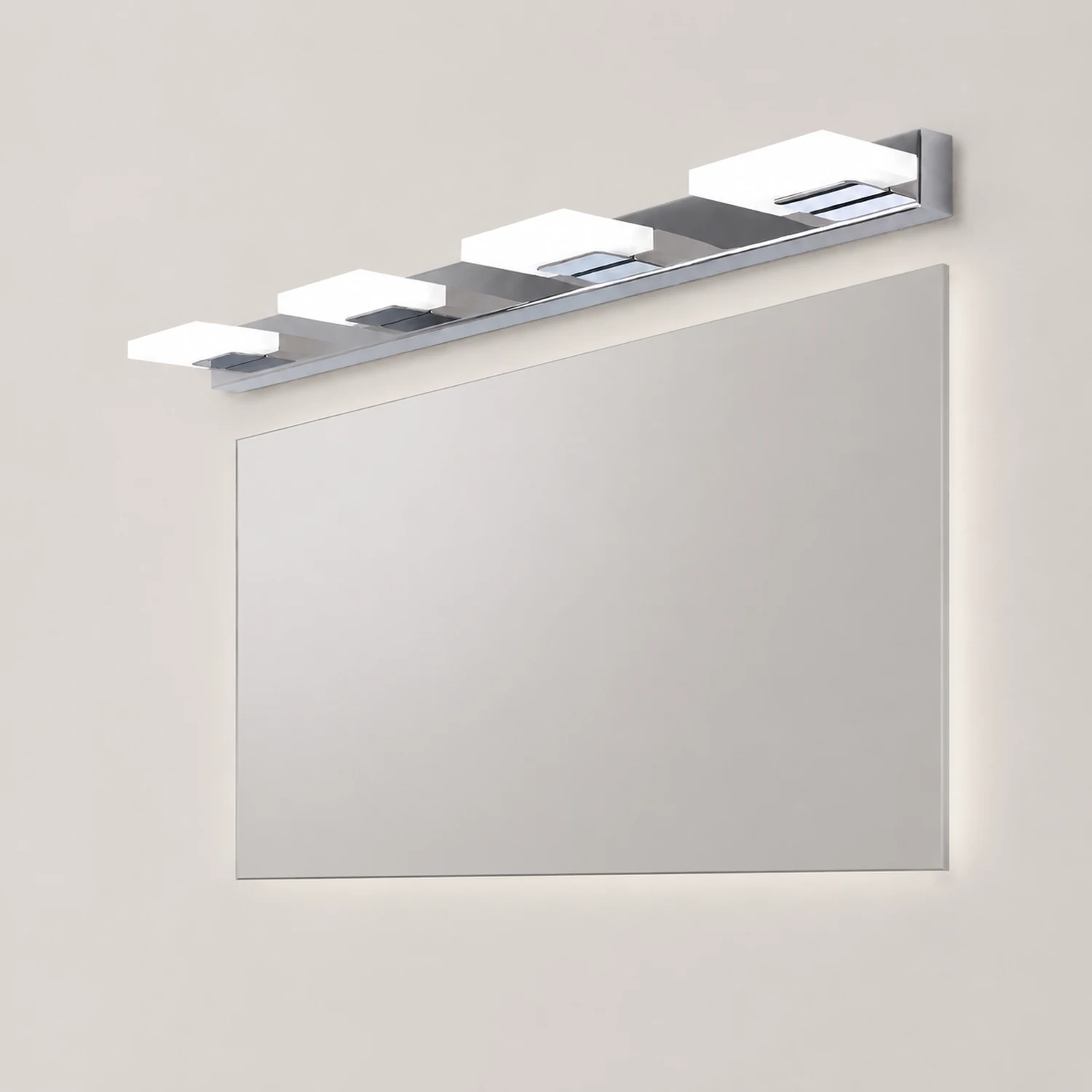 Leigh Modern Square Mirror Front Vanity White Metal Wall Lamp - Lumpaz