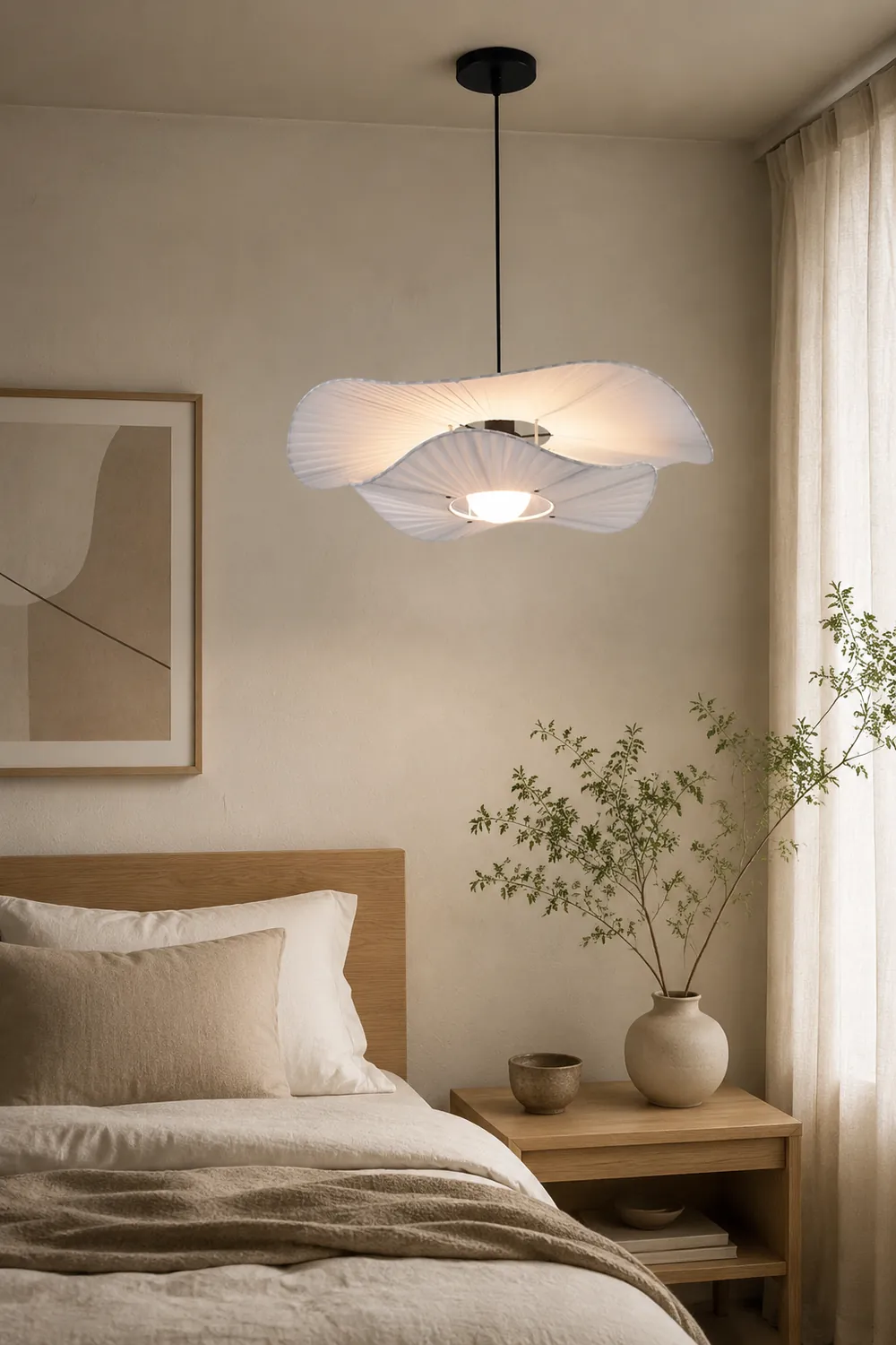 Renée Modern Nordic Cloth/Metal Shell Pendant Light, White - Lumpaz