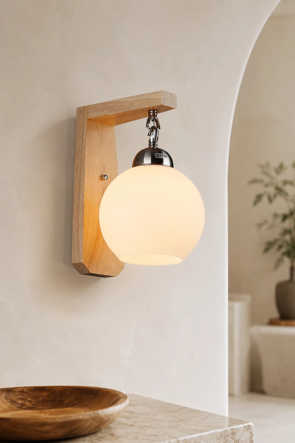 Ozawa Nordic Globe Glass/Wood Vanity Wall Light, Living Room - Lumpaz