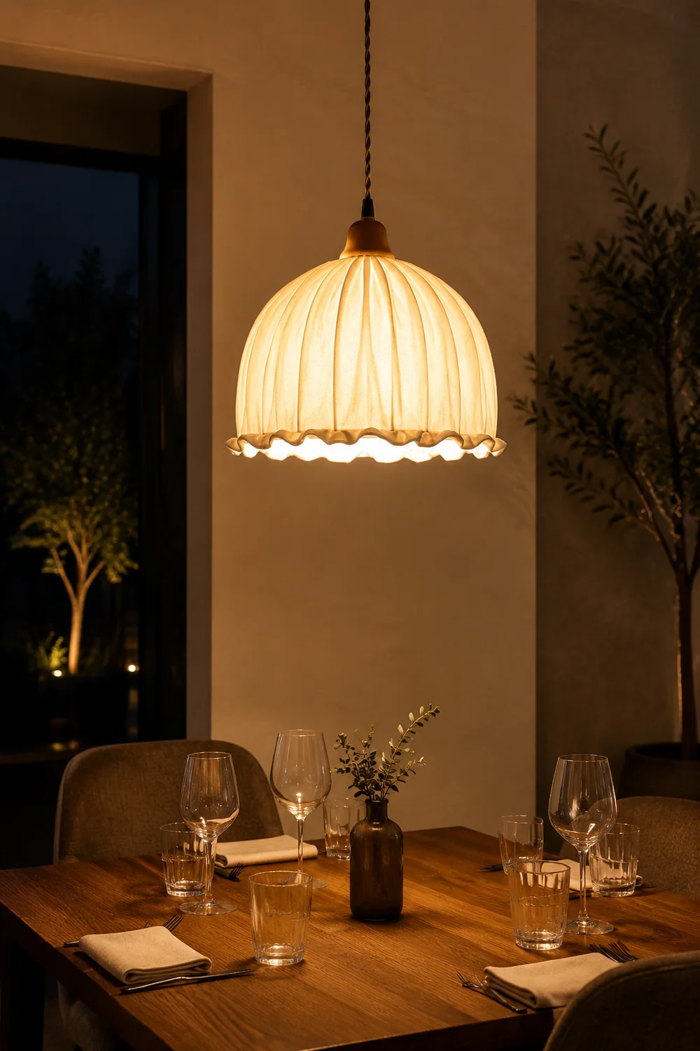 Nordic Vintage LED Pendant Light Beige Fabric Living Room - Lumpaz