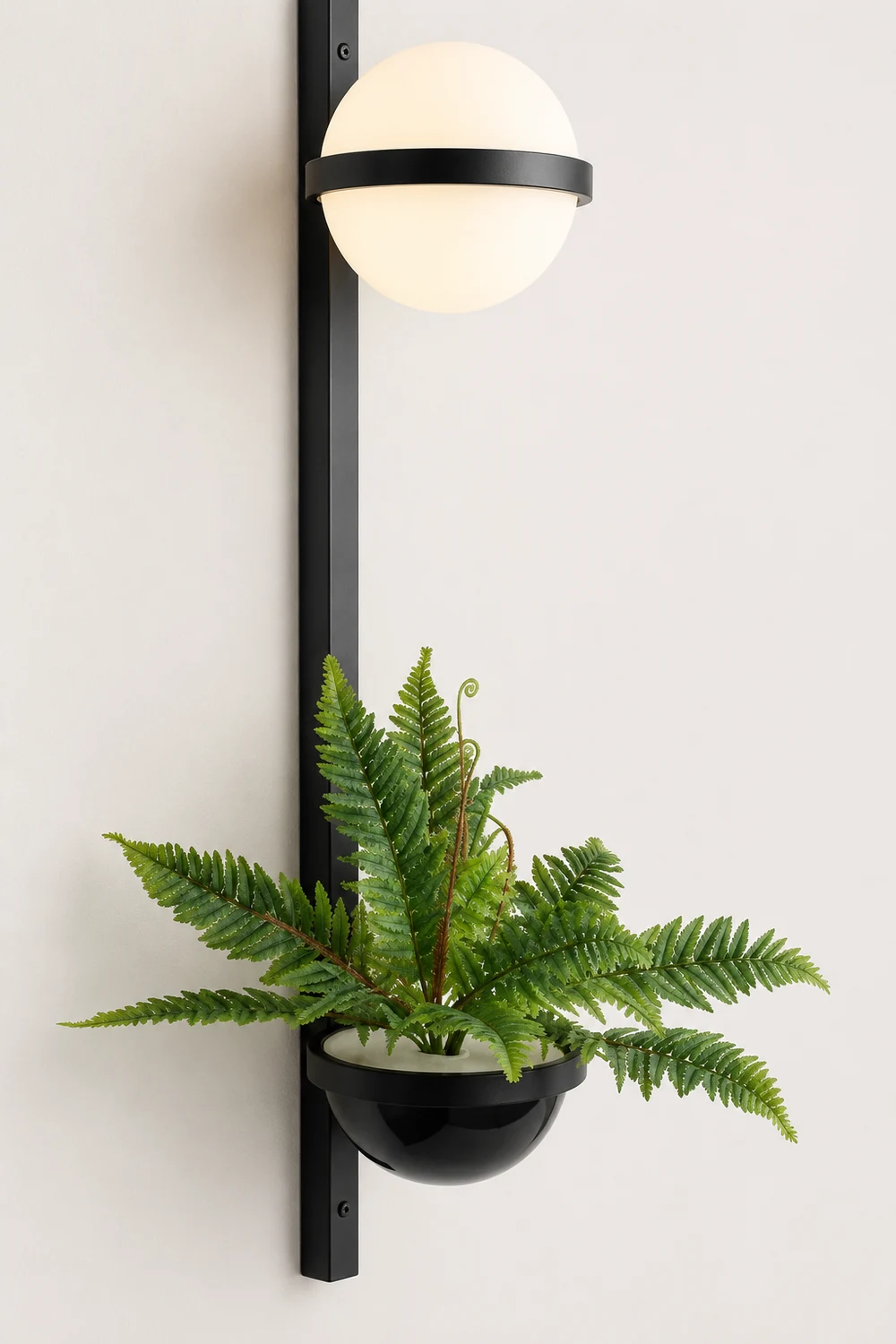 Valentina Modern Globe Metal/Acrylic Solar Outdoor Wall Lamp Plant Pot, Black/White - Lumpaz