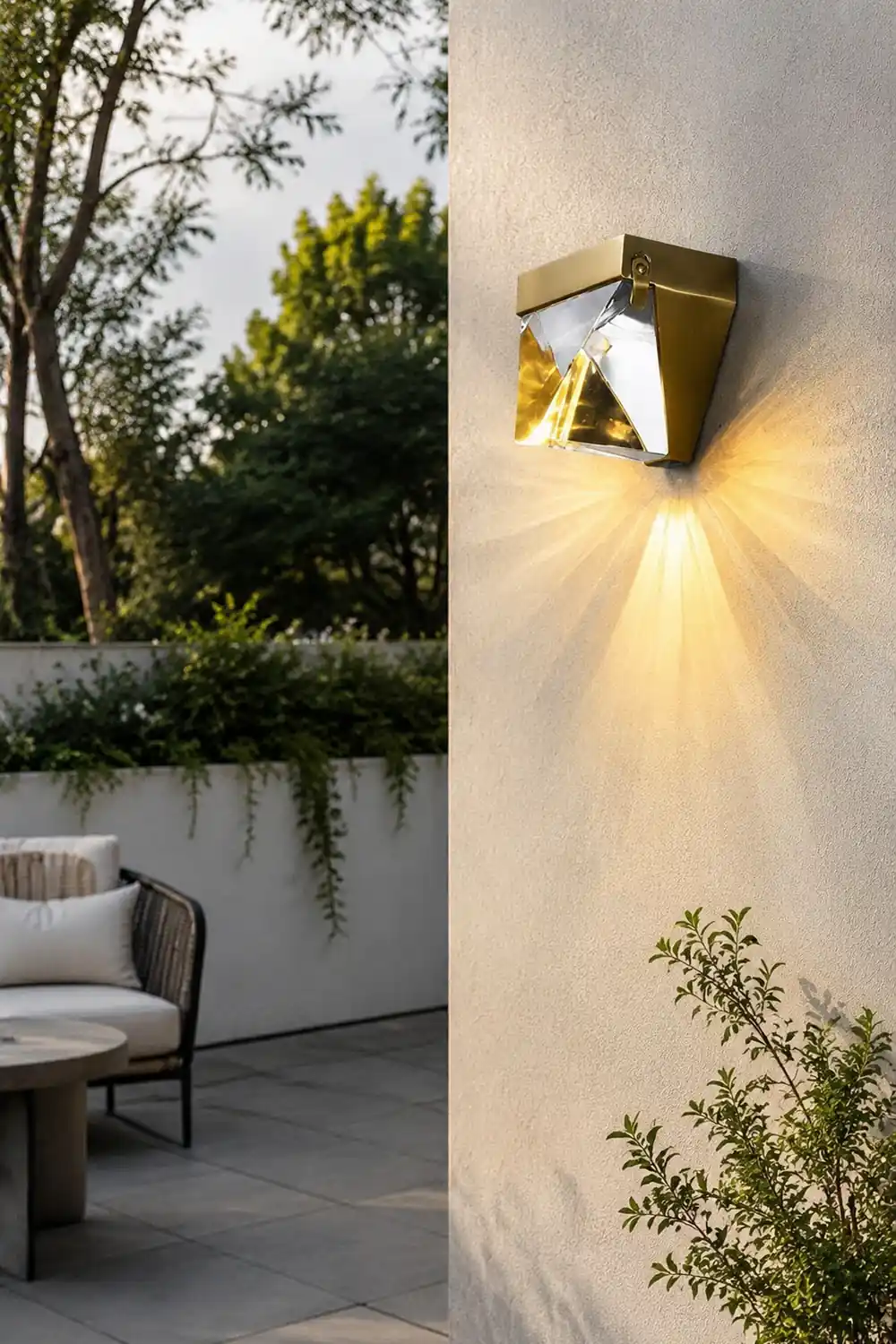 Orr Waterproof Diamond Shape Metal/Crystal Outdoor Wall Lamp, Gold/Black - Lumpaz
