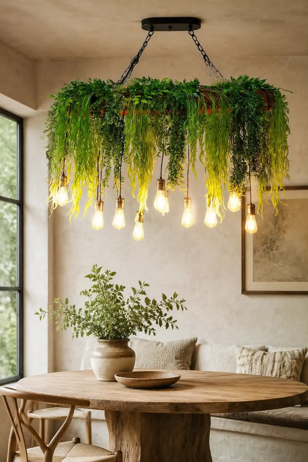 Nest Natural Decorative Rectangular Plant Metal Pendant Light Green - Lumpaz