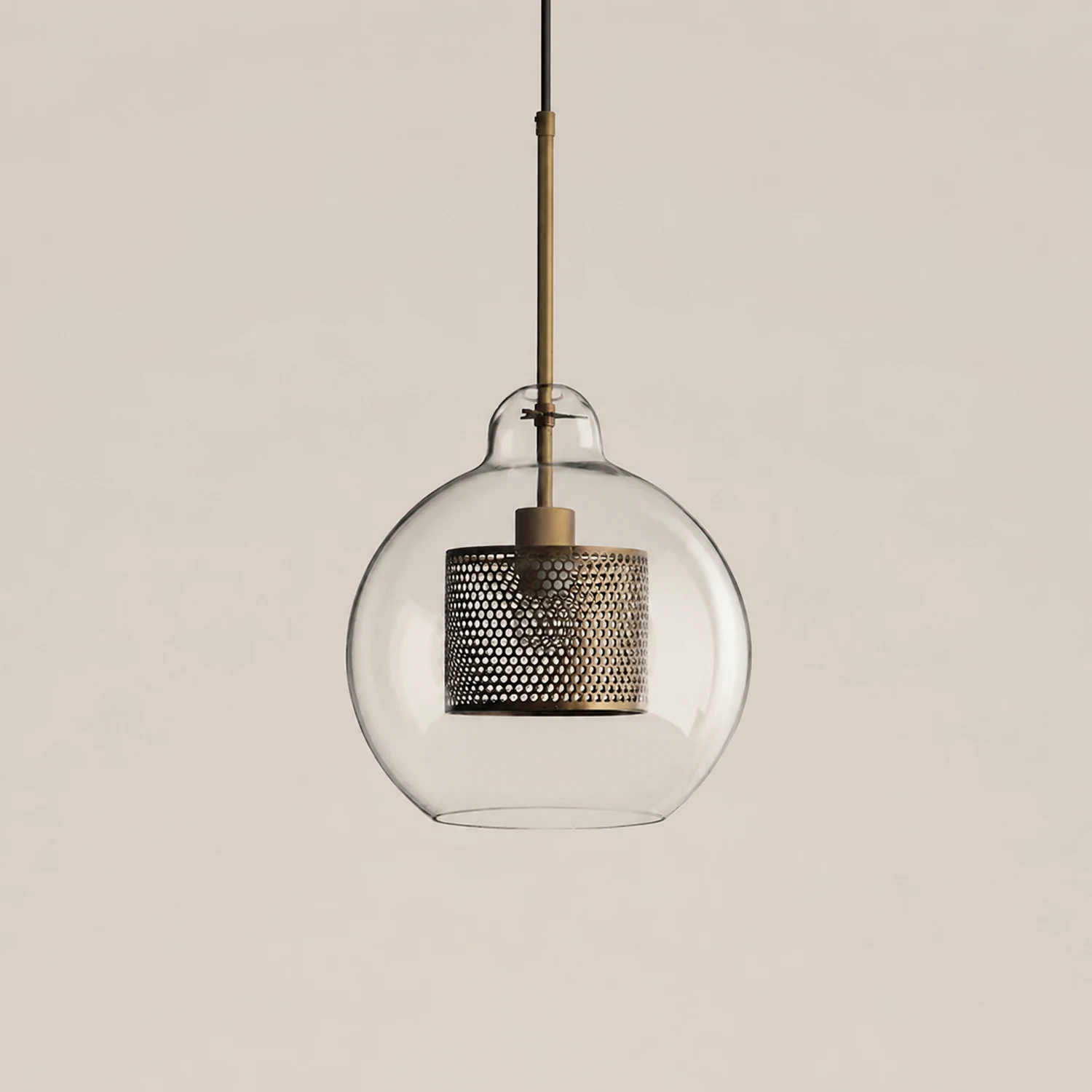 Oneal Contemporary Golden Pendant Light, Metal/Glass, Globe/Cylindric - Lumpaz