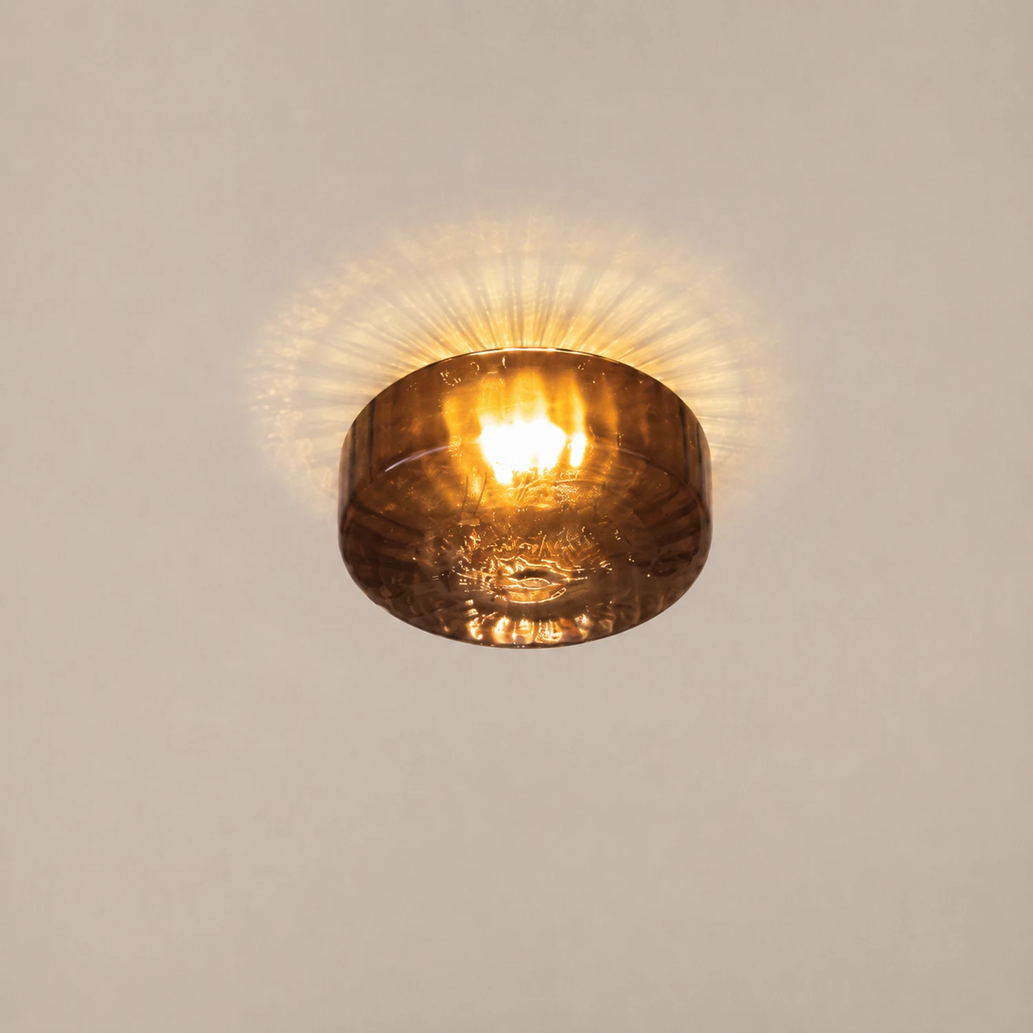Hailie Modern Round Flush Mount Ceiling Light Brown Metal/Glass Kitchen/Living Room - Lumpaz