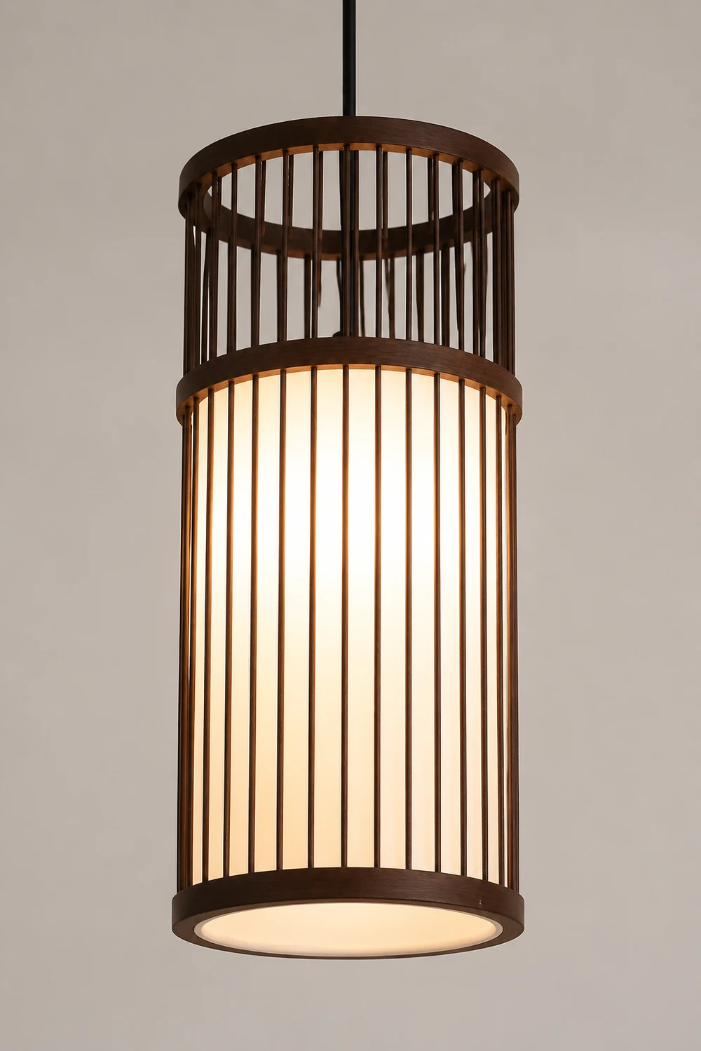 Ozawa Weave Cylinder Pendant Light, Coffee/Wood, Metal/Bamboo - Lumpaz