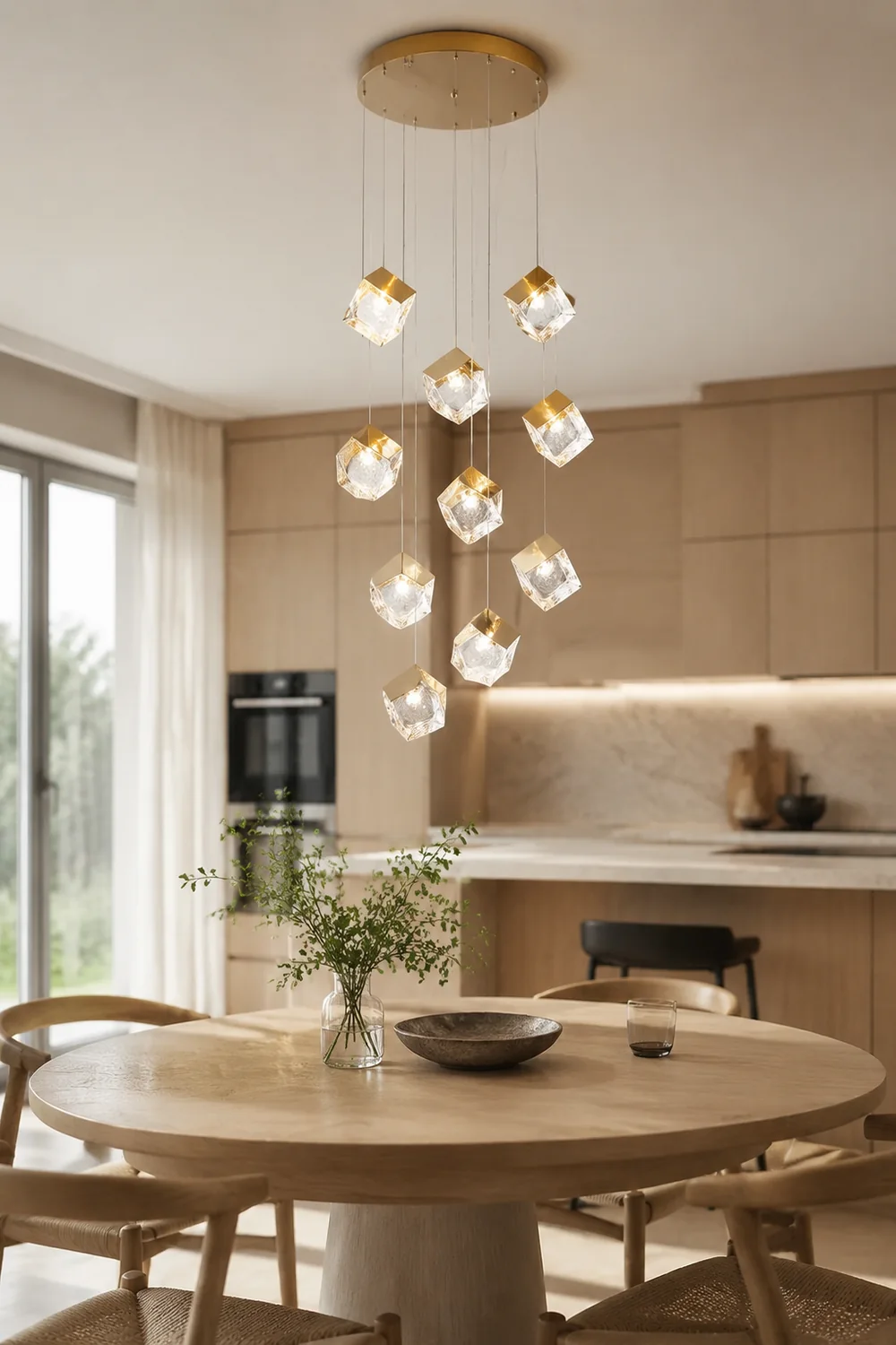 Kristy Modern Square Metal Pendant Light, Gold, Living Room - Lumpaz