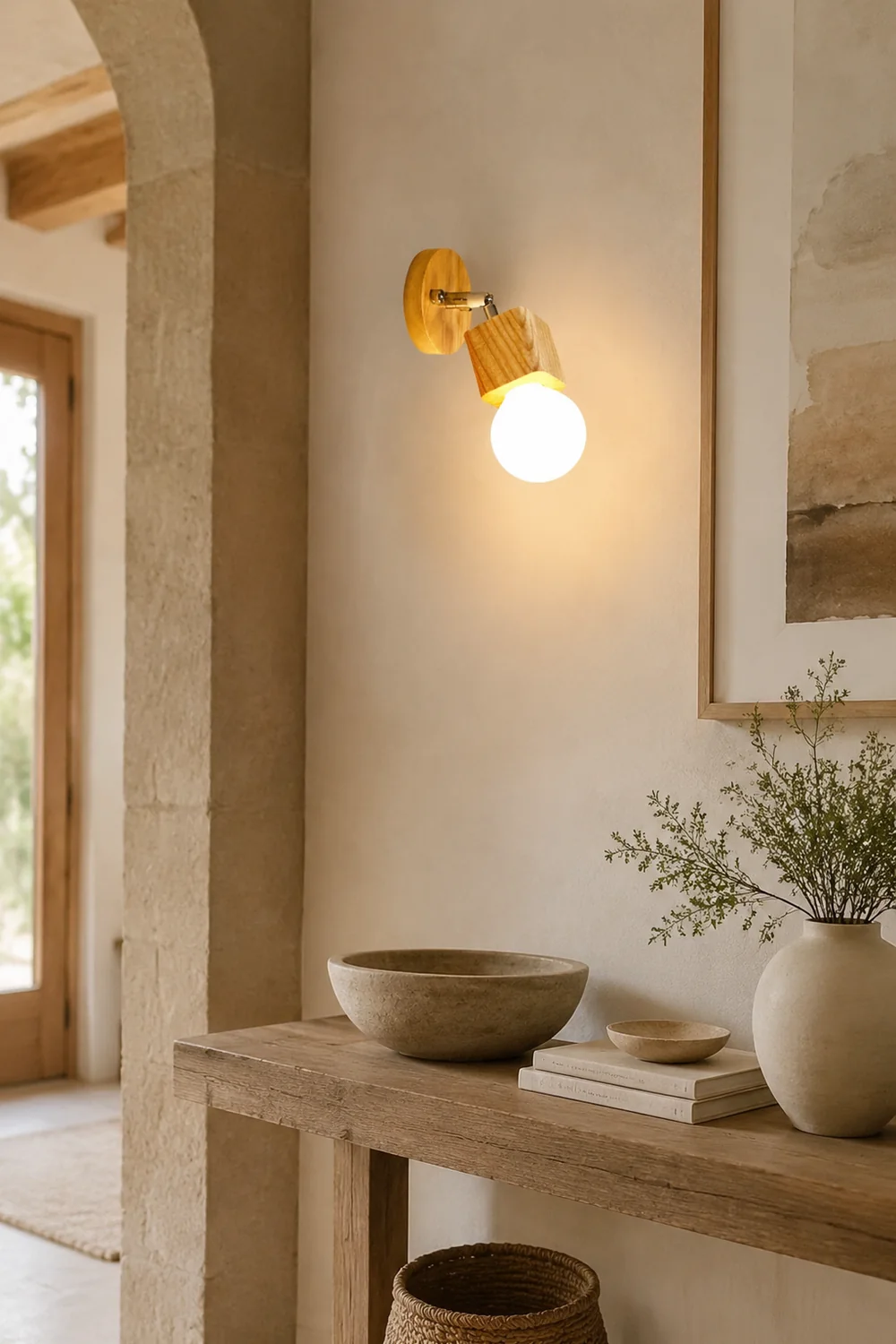 Ozawa Modern Square Globe Metal/Wood Wall Lamp, Vanity Light - Lumpaz