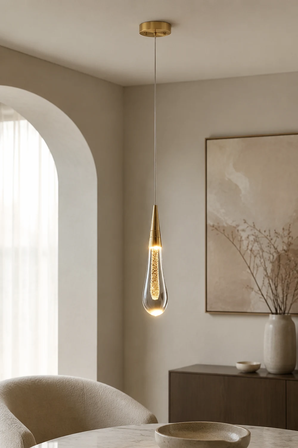 Kristy Modern Designer Teardrop Crystal Pendant Light, Gold - Lumpaz