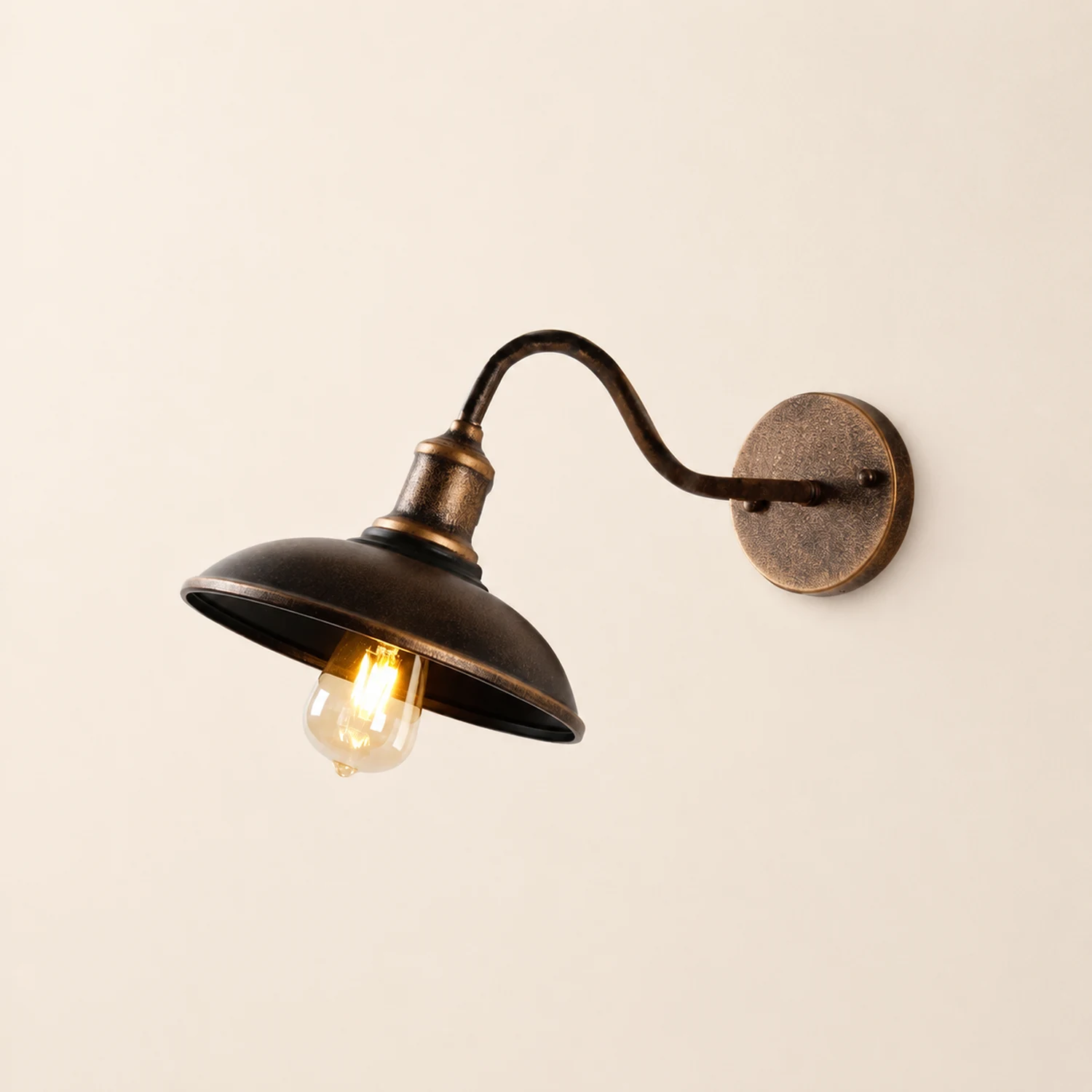 Alessio Rustic Bowl Shaped Metal Outdoor Wall Lamp, Antique Brass - Lumpaz
