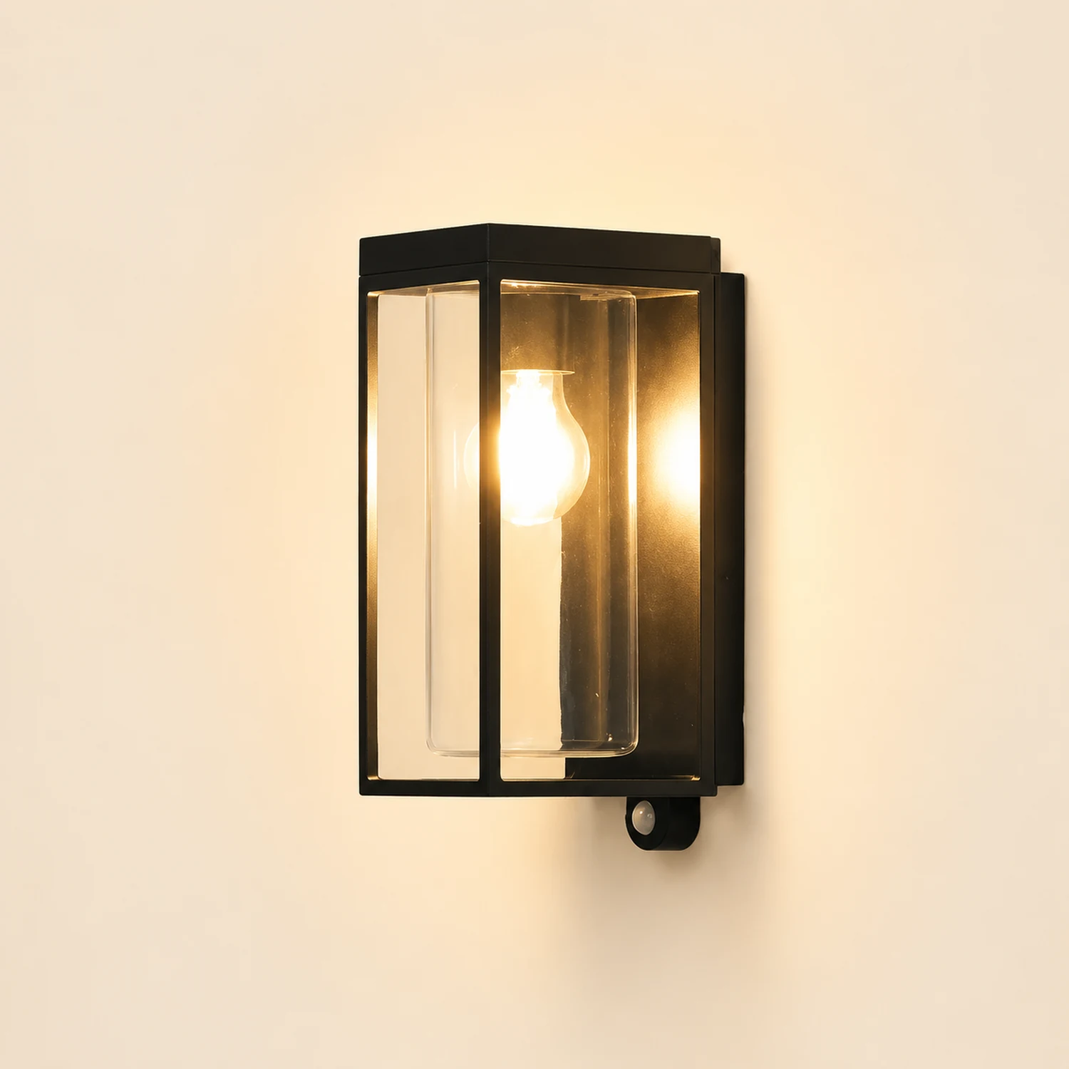 Orr Modern Rectangular Solar Waterproof Metal/Glass Outdoor Wall Lamp, Black - Lumpaz