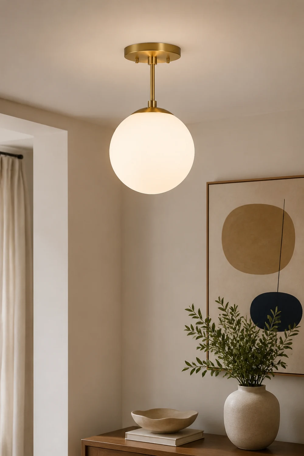 Valentina Simple Spherical LED Semi-Flush Mount Ceiling Light, Gold & Black - Lumpaz