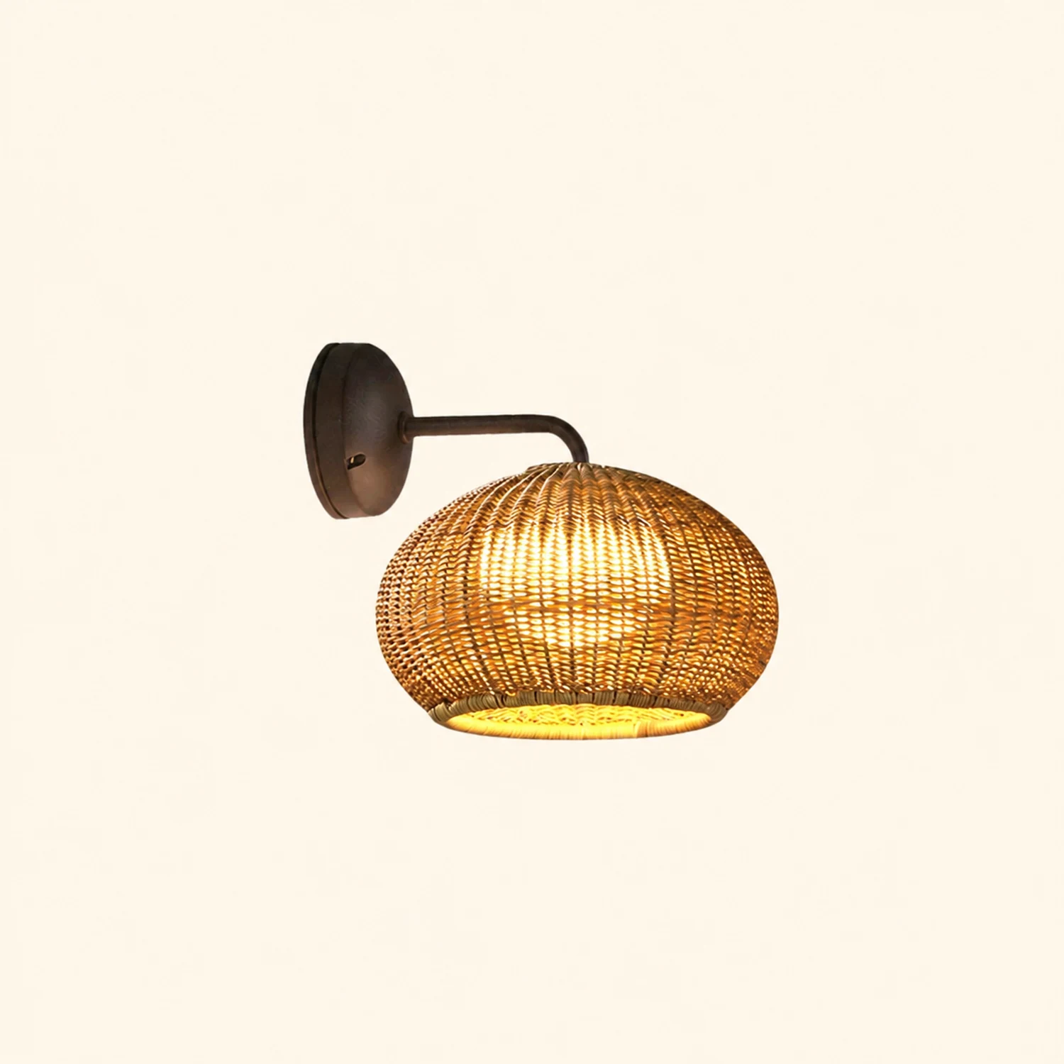 Ritta Farmhouse Metal/Rattan Outdoor Wall Lamp, Log Color - Lumpaz