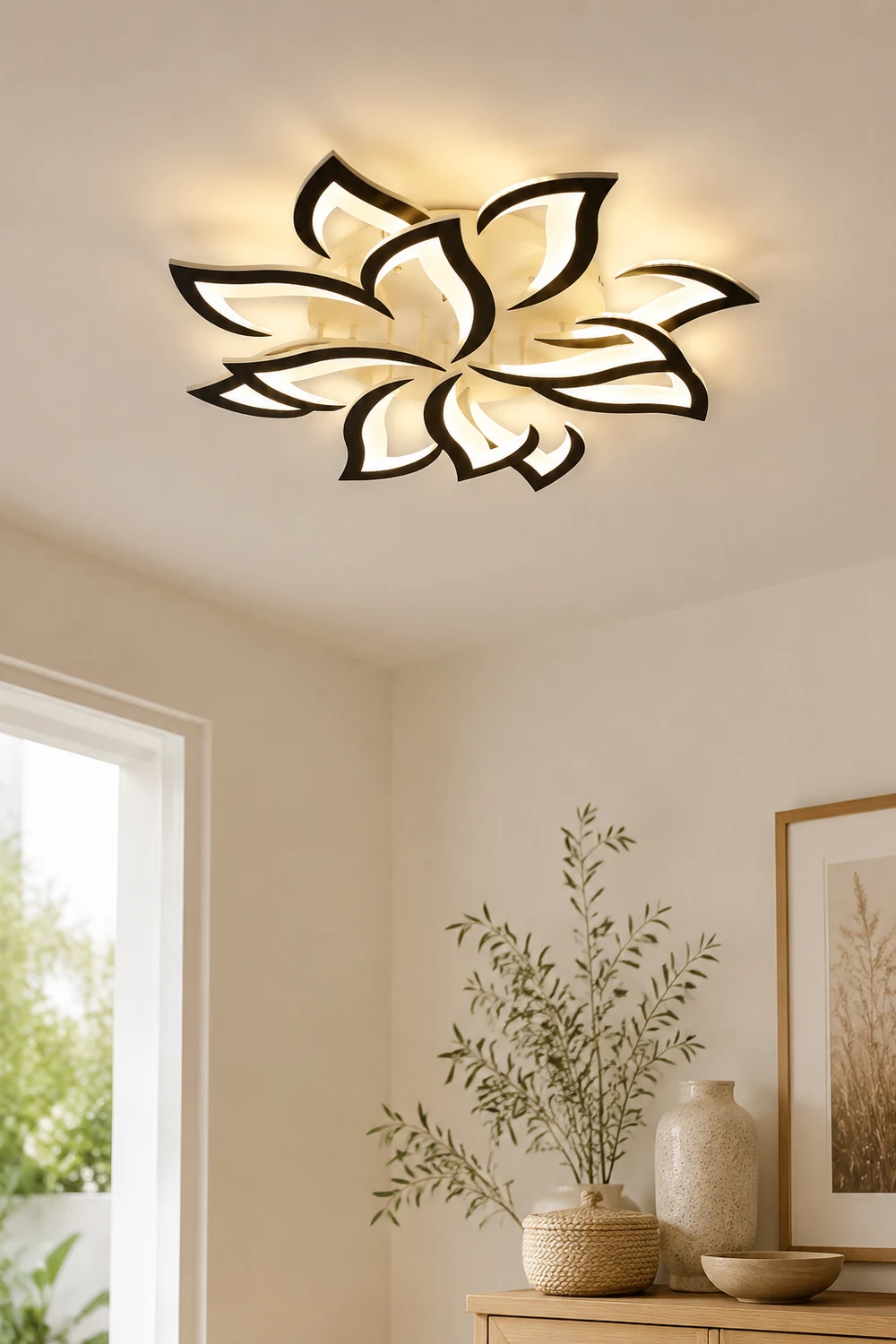 Hana Elegant Flower Flush Mount Ceiling Light, White/Black - Lumpaz