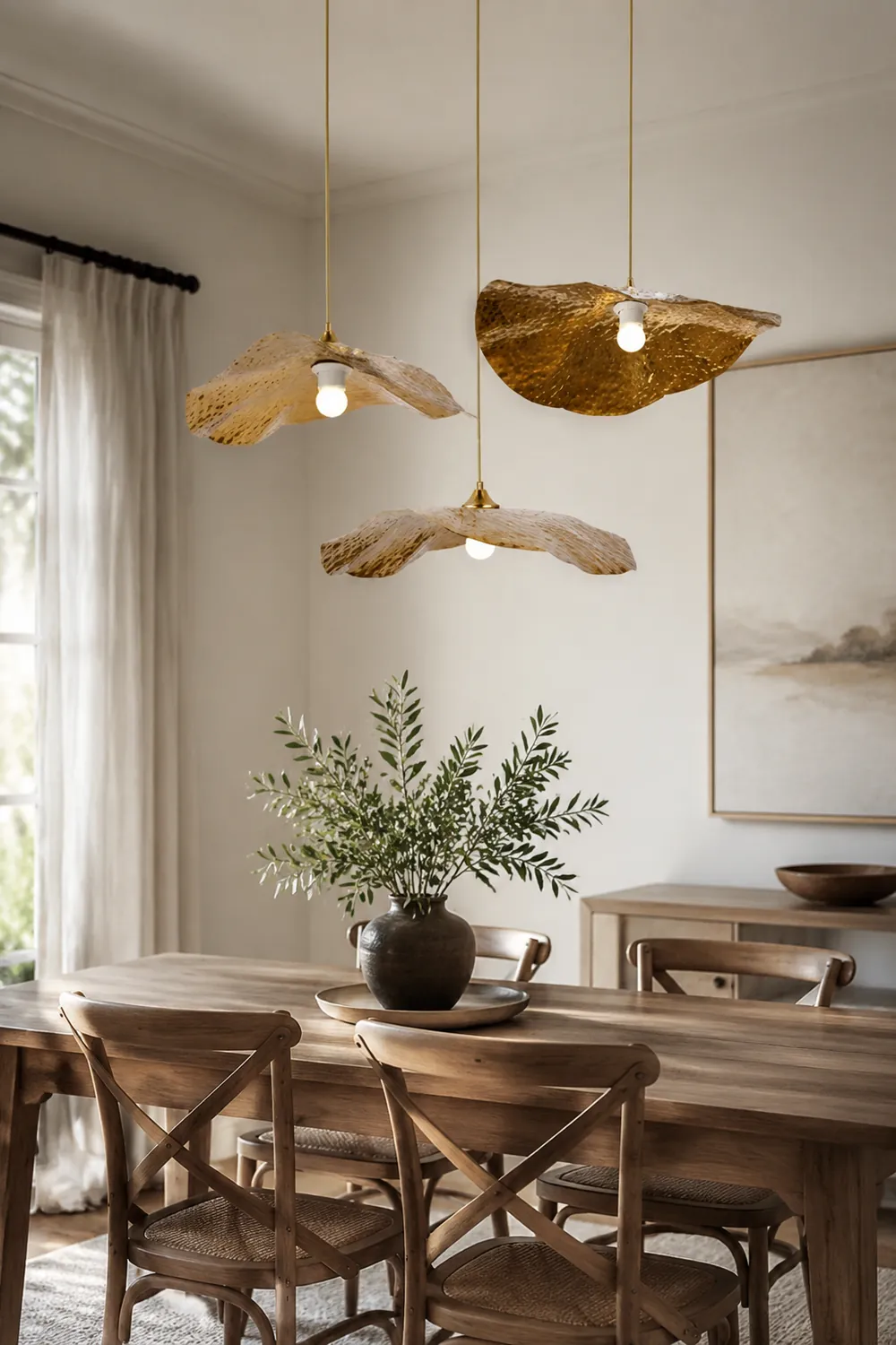 Carins Natural Lotus Leaf Metal Pendant Light, Gold - Lumpaz