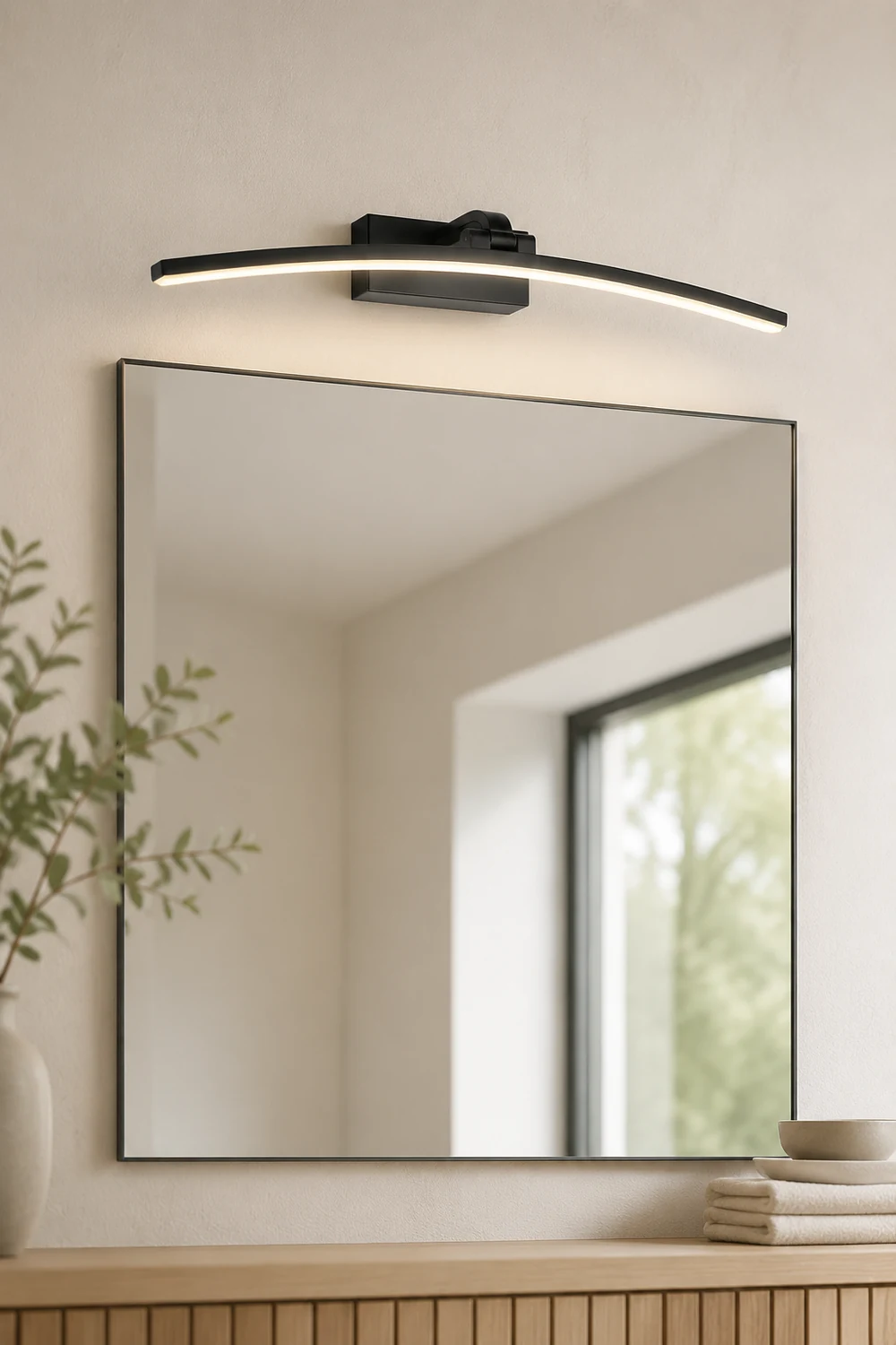 Edge Modern Curved Mirror Front Metal Wall Lamp, Black/White - Lumpaz