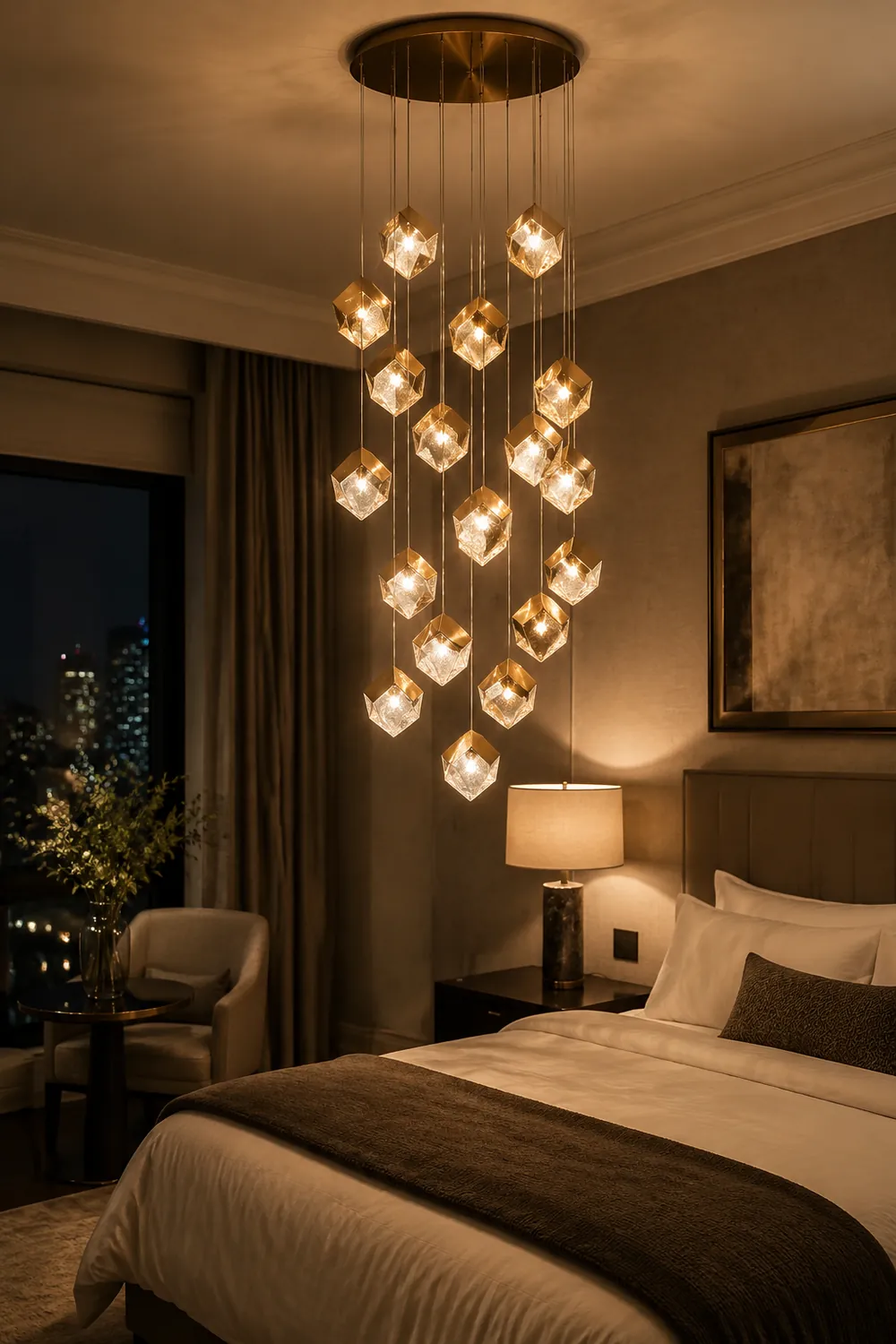 Kristy Modern Square Metal Pendant Light, Gold, Living Room - Lumpaz
