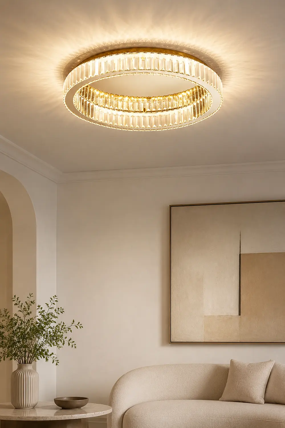 Marliyn Modern Art Deco Circle Crystal/Metal Flush Mount Ceiling Light Gold - Lumpaz