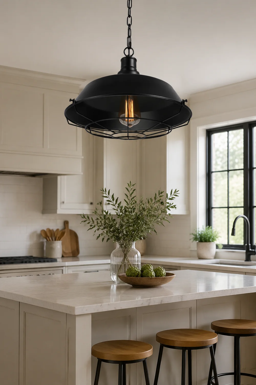 Alessio Farmhouse Swag Barn Pendant Light, Black - Lumpaz