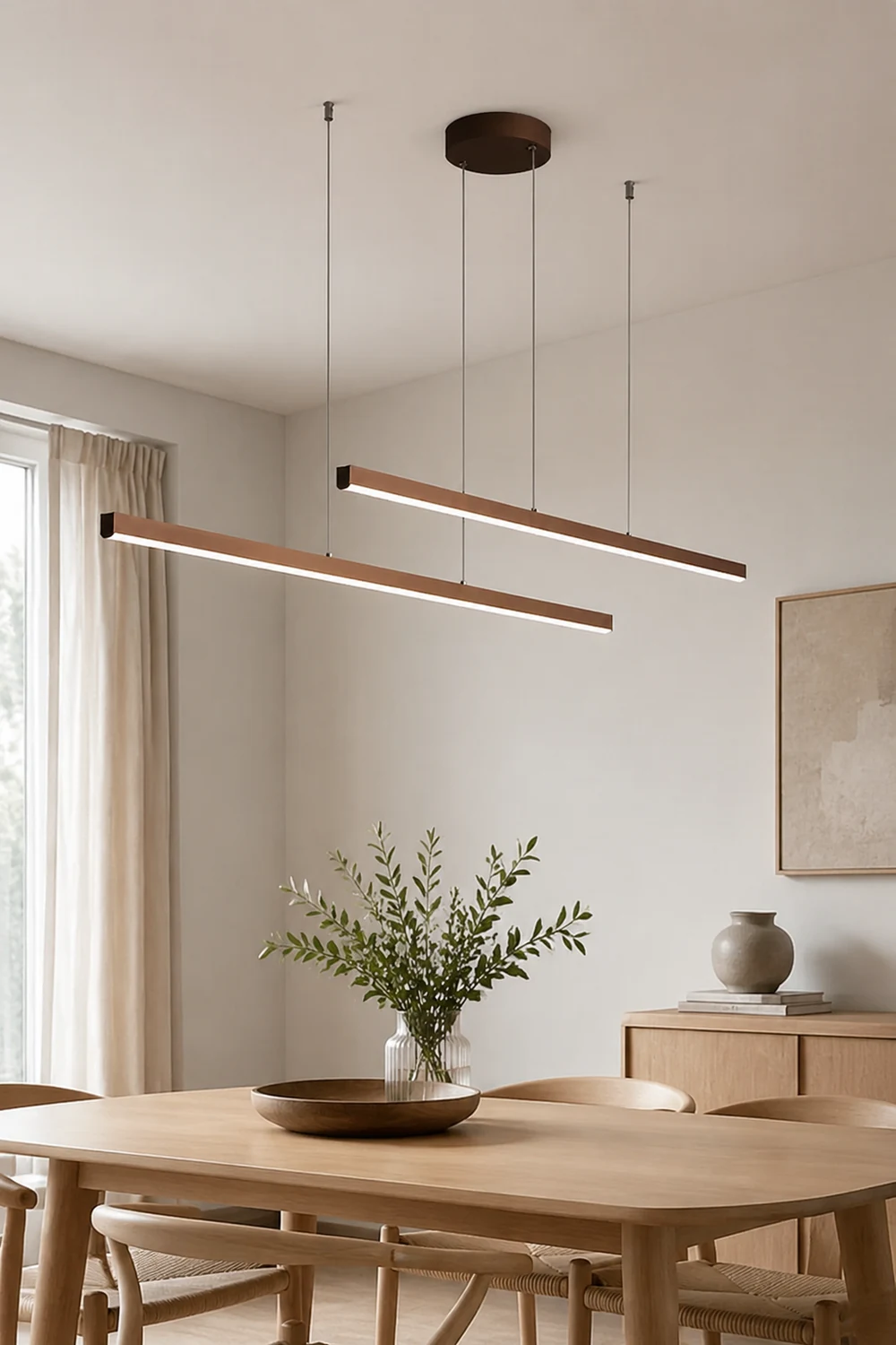 Edge Modern Minimalist Double-Linear Metal Pendant Light, Brown - Lumpaz