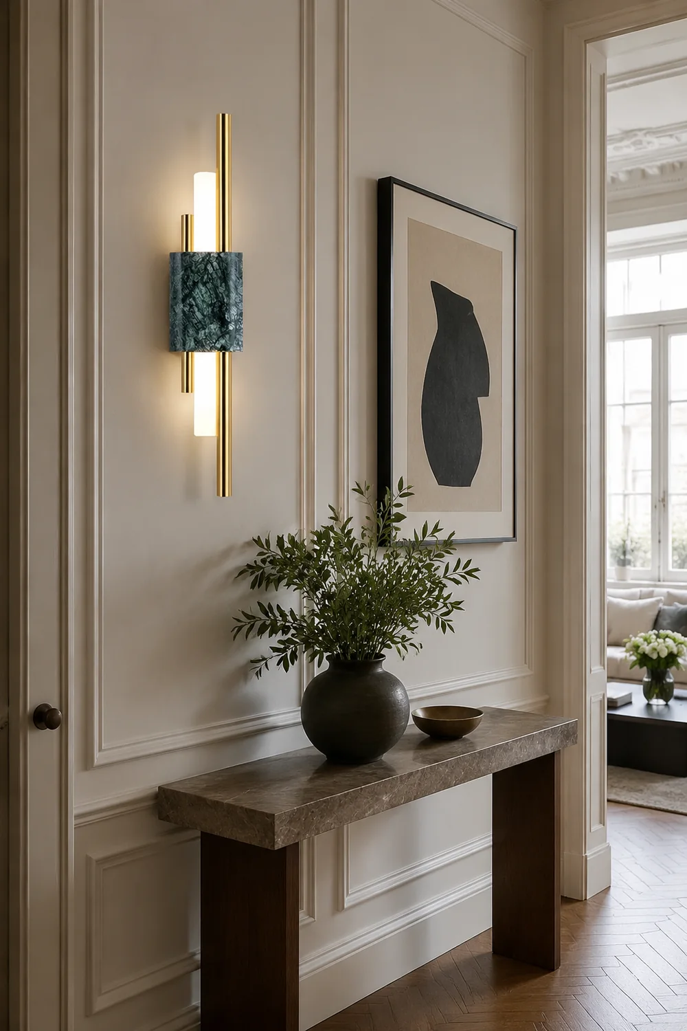 Alana Modern Metal/Marble LED Wall Lamp, Black/Gold/Green - Lumpaz