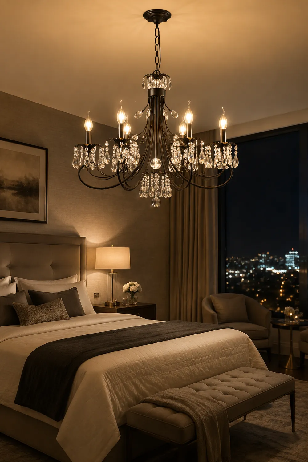 Silva Luxury Tiered Candle Metal/Crystal Chandelier, Black - Lumpaz