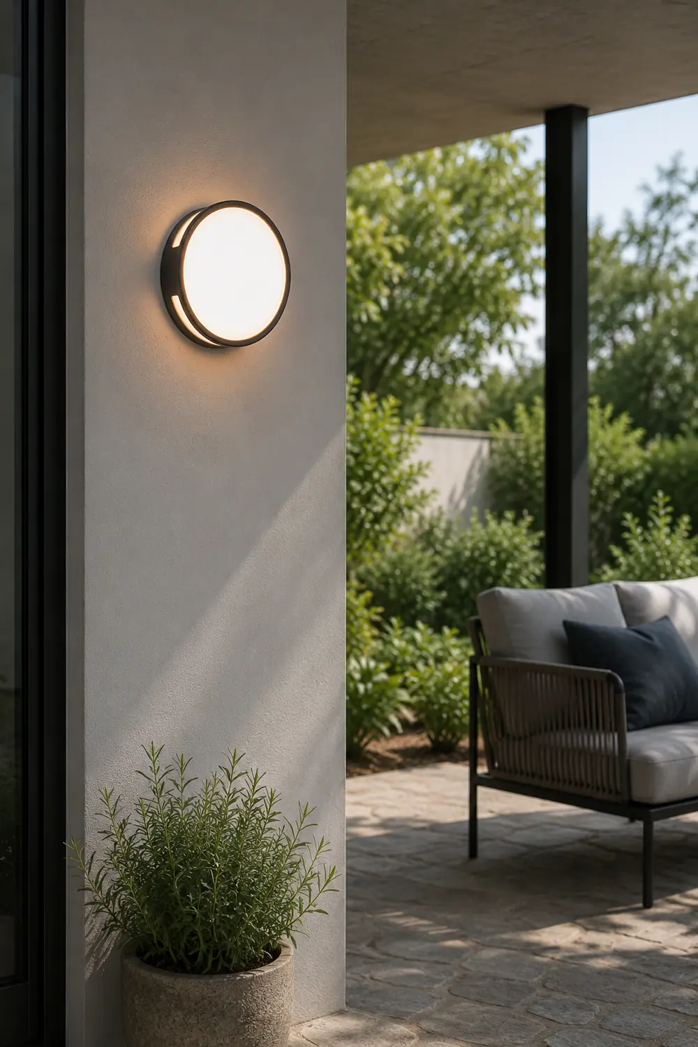 Orr Modern Round Metal/Acrylic Outdoor Waterproof Wall Lamp, Black - Lumpaz