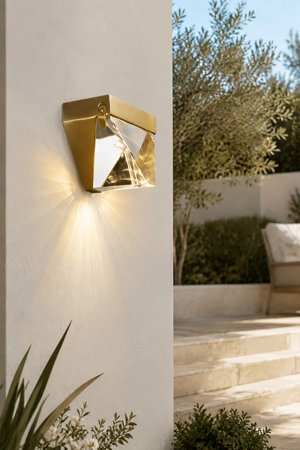 Orr Waterproof Diamond Shape Metal/Crystal Outdoor Wall Lamp, Gold/Black - Lumpaz