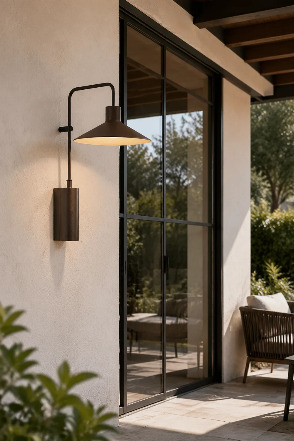 Carins Modern Minimalist Wide Cone Shape Metal Outdoor Waterproof Wall Lamp, Coffee/Green - Lumpaz