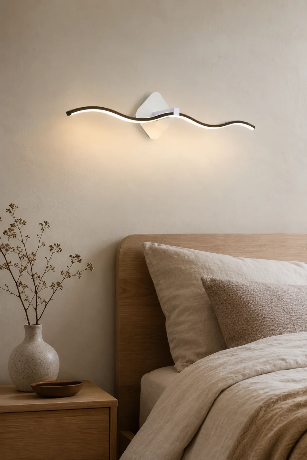 Minimalist Wave Linear Metal Wall Lamp, Black/White - Lumpaz