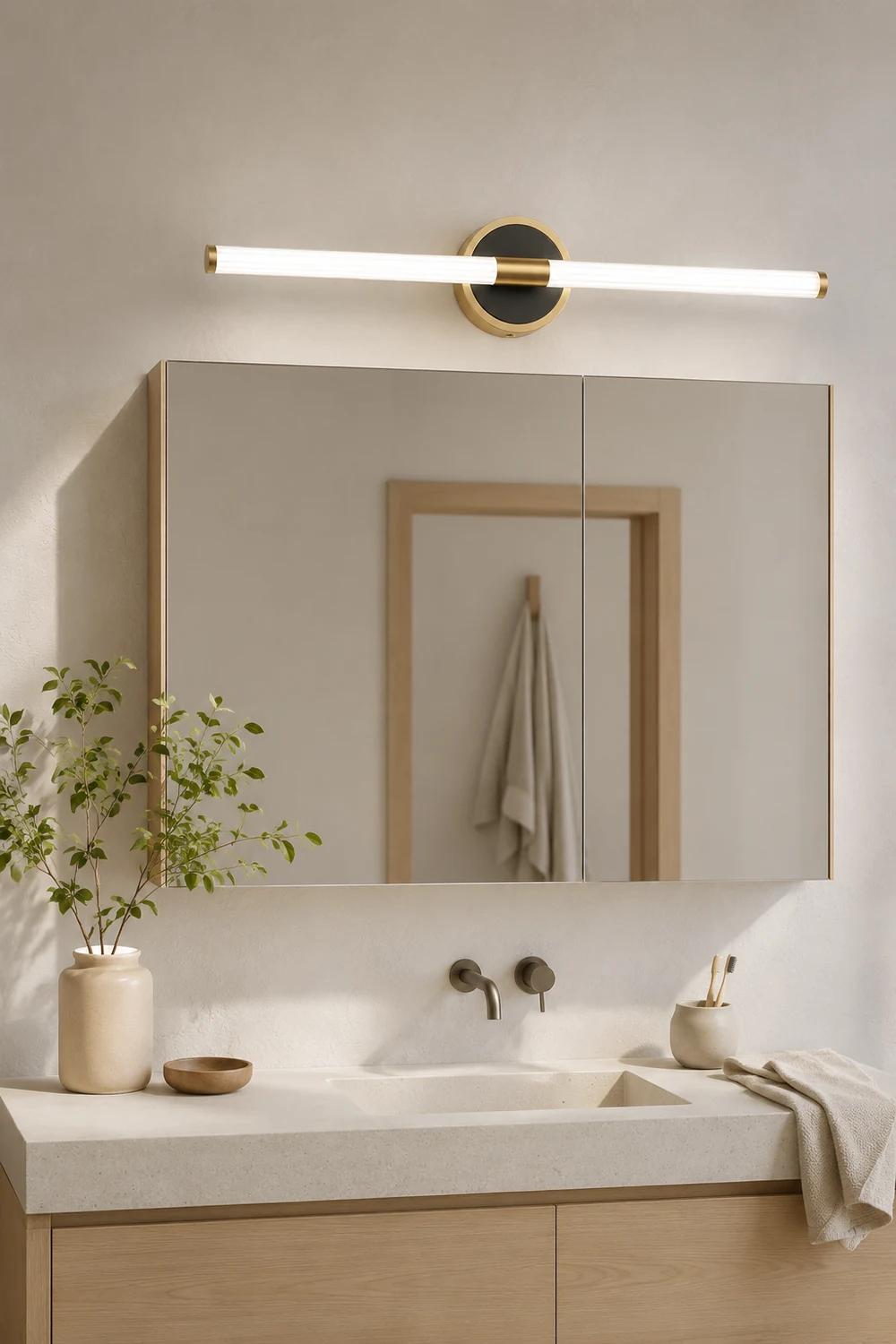 Leigh Designer Linear Mirror Front Vanity Wall Lamp, Cooper/Black - Lumpaz