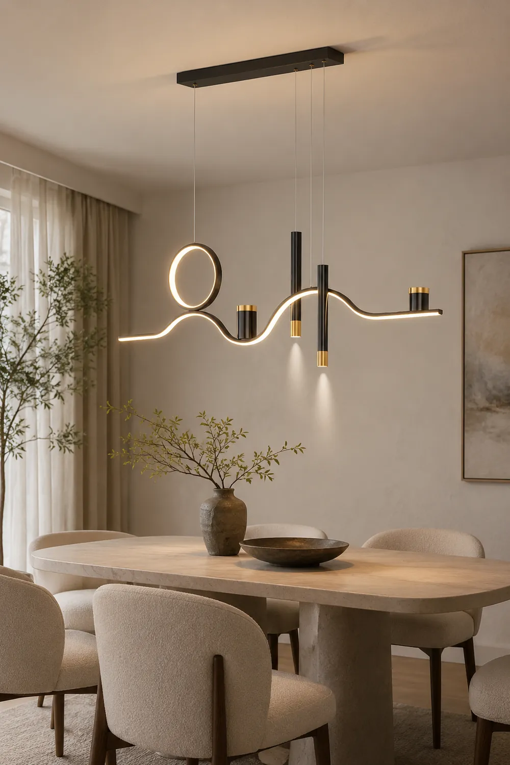 Madina Modern Metal Linear Starry Night Pendant Light, Black - Lumpaz