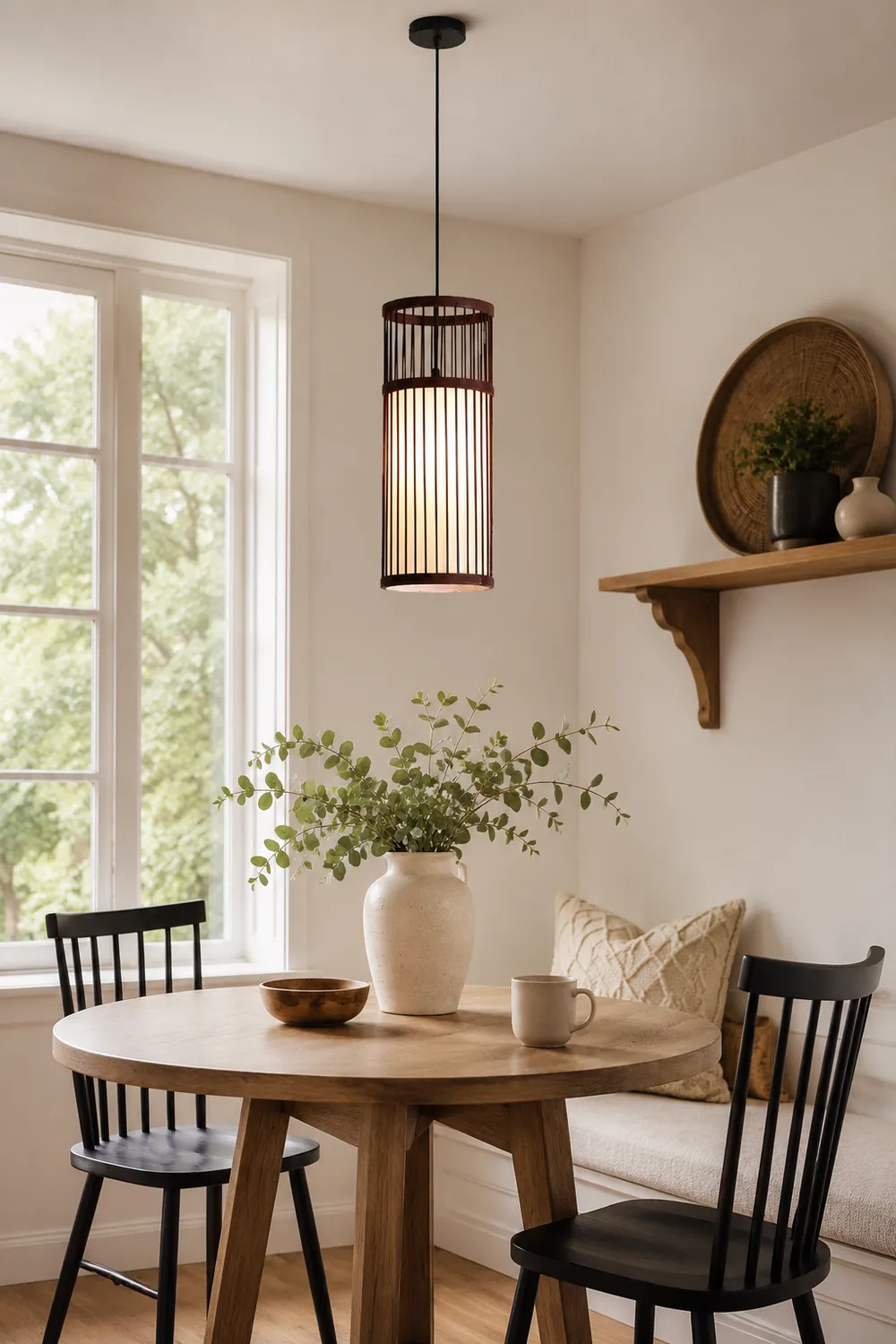 Ozawa Weave Cylinder Pendant Light, Coffee/Wood, Metal/Bamboo - Lumpaz