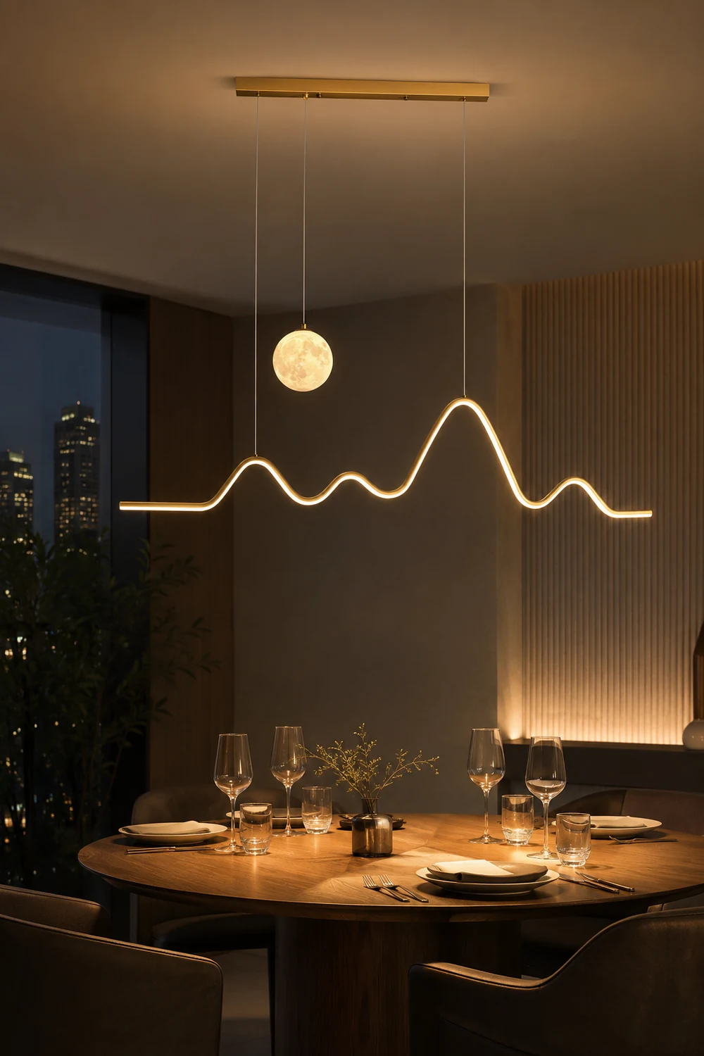 Minimalist Wavy Metal Pendant Light, Black/White/Gold - Lumpaz