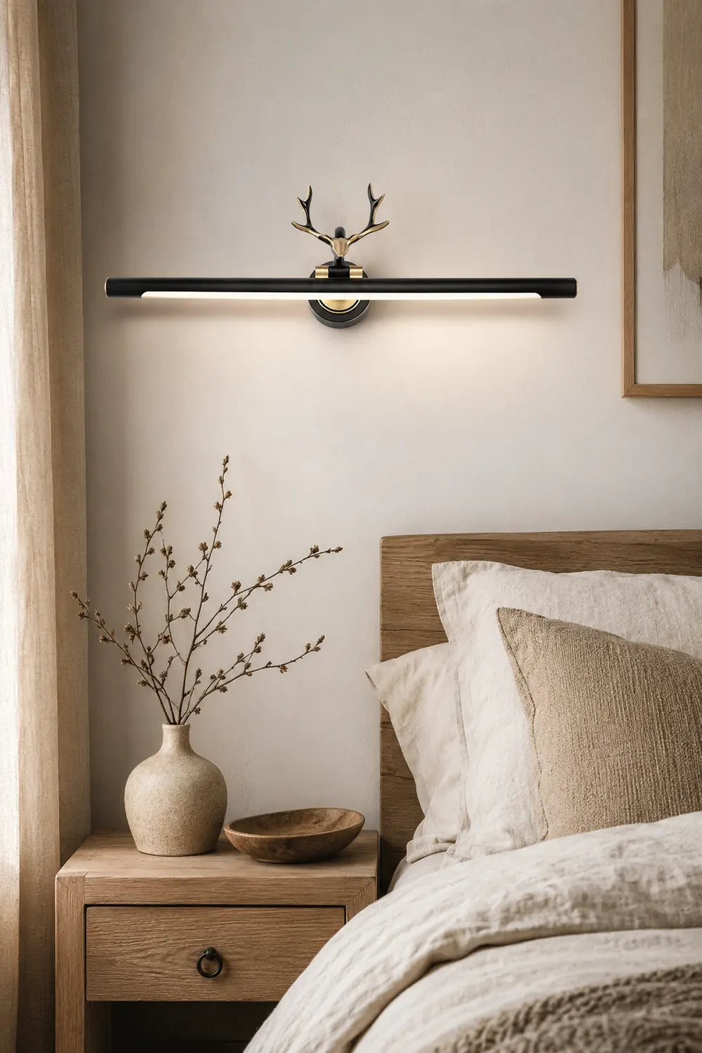 Leigh Decorative Deer Mirror Front Vanity Wall Lamp, Black/Gold - Lumpaz