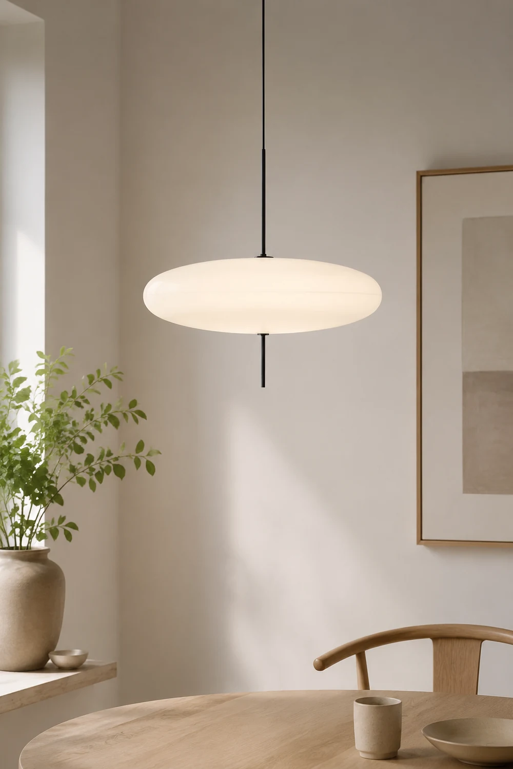 Leilani Nordic Modern Oval Single Pendant Light, White - Lumpaz