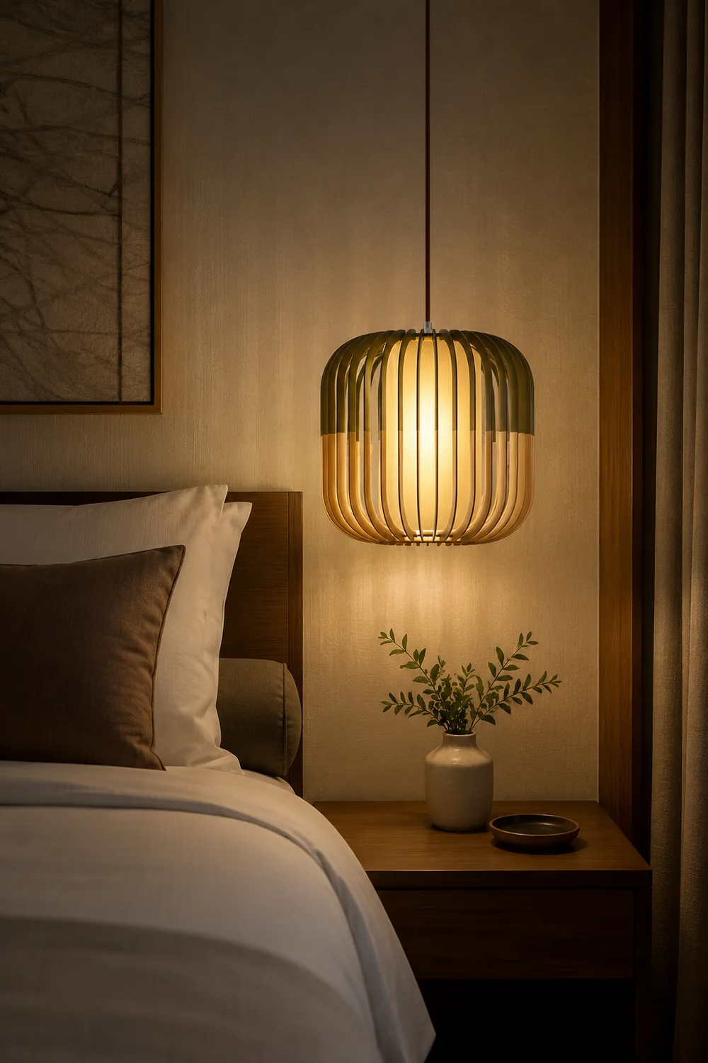 Ozawa Modern Birdcage Wood/Fabric Pendant Light - Lumpaz