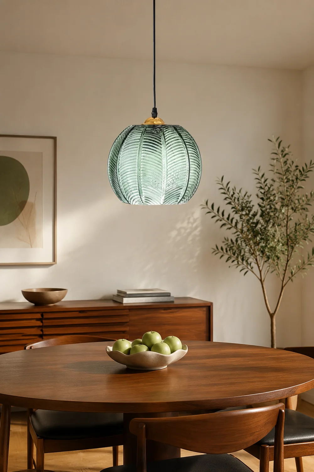 Hailie Green Nordic Artistic Ribbed Glass Pendant Light - Lumpaz