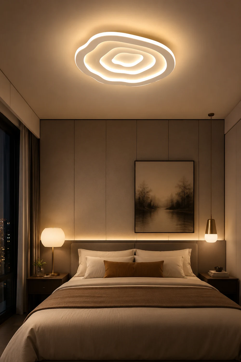 Quinn Ripple Designer Simple Flush Mount Ceiling Light, White - Lumpaz