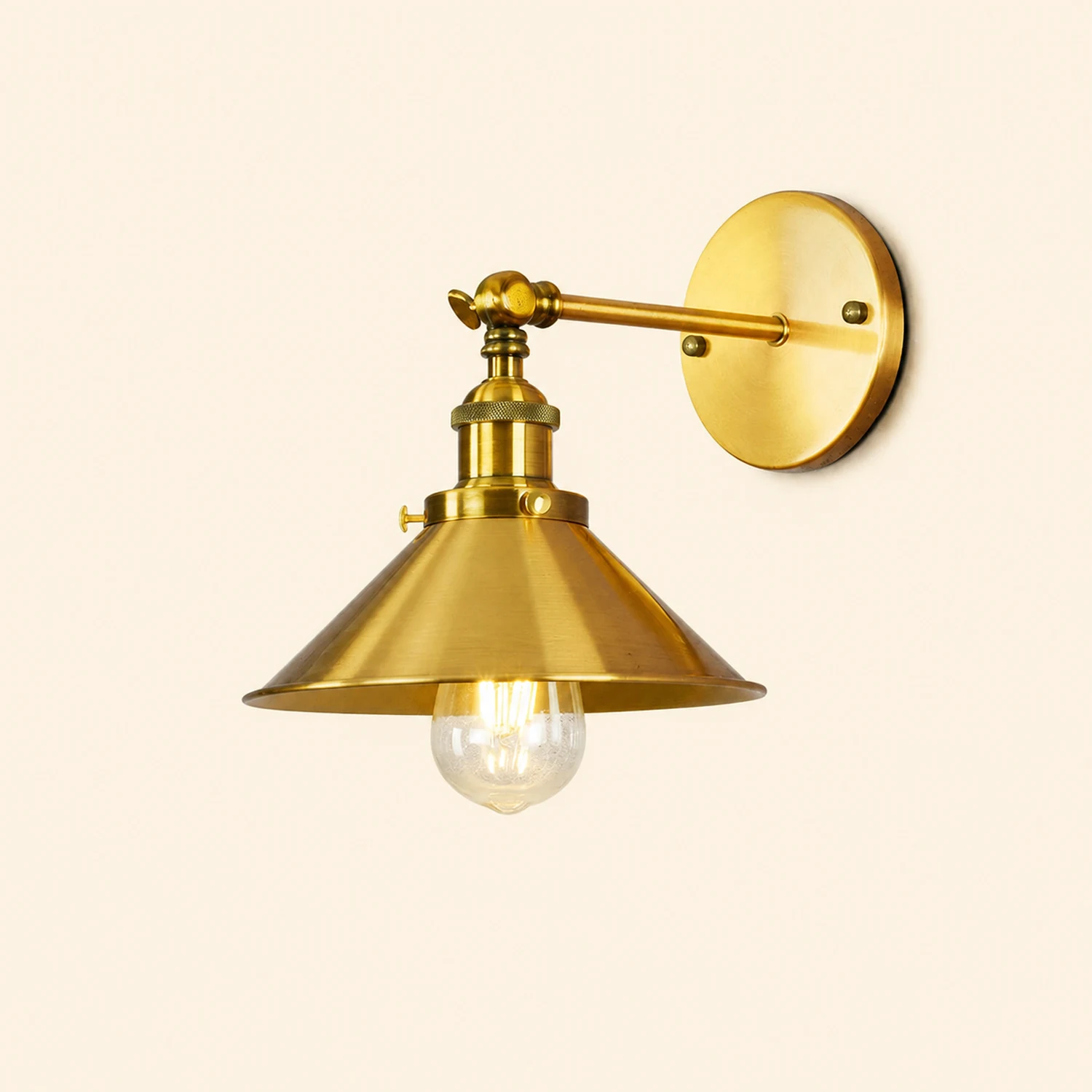 Brady Industrial Vintage Cone Metal Hanging Wall Lamp, Black/Gold/Silver - Lumpaz