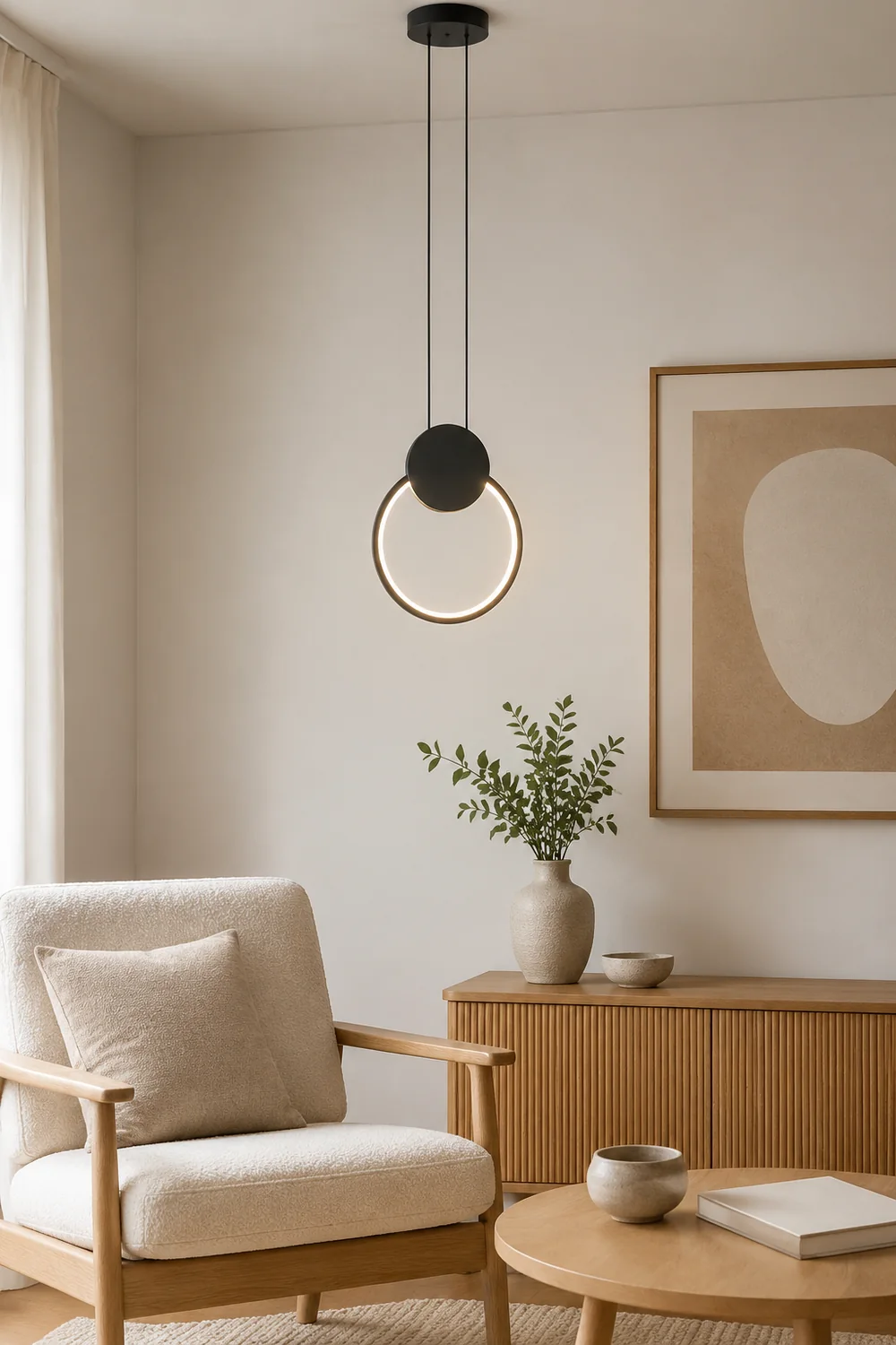 Nyla Modern Minimalist LED Hanging Pendant Lights Black White Bedroom - Lumpaz