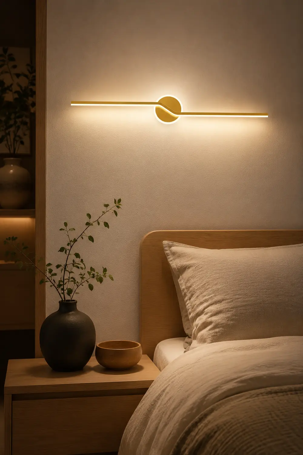 Leigh Wall Lamp Linear Minimalist, Metal, Black/Gold, Bedroom - Lumpaz