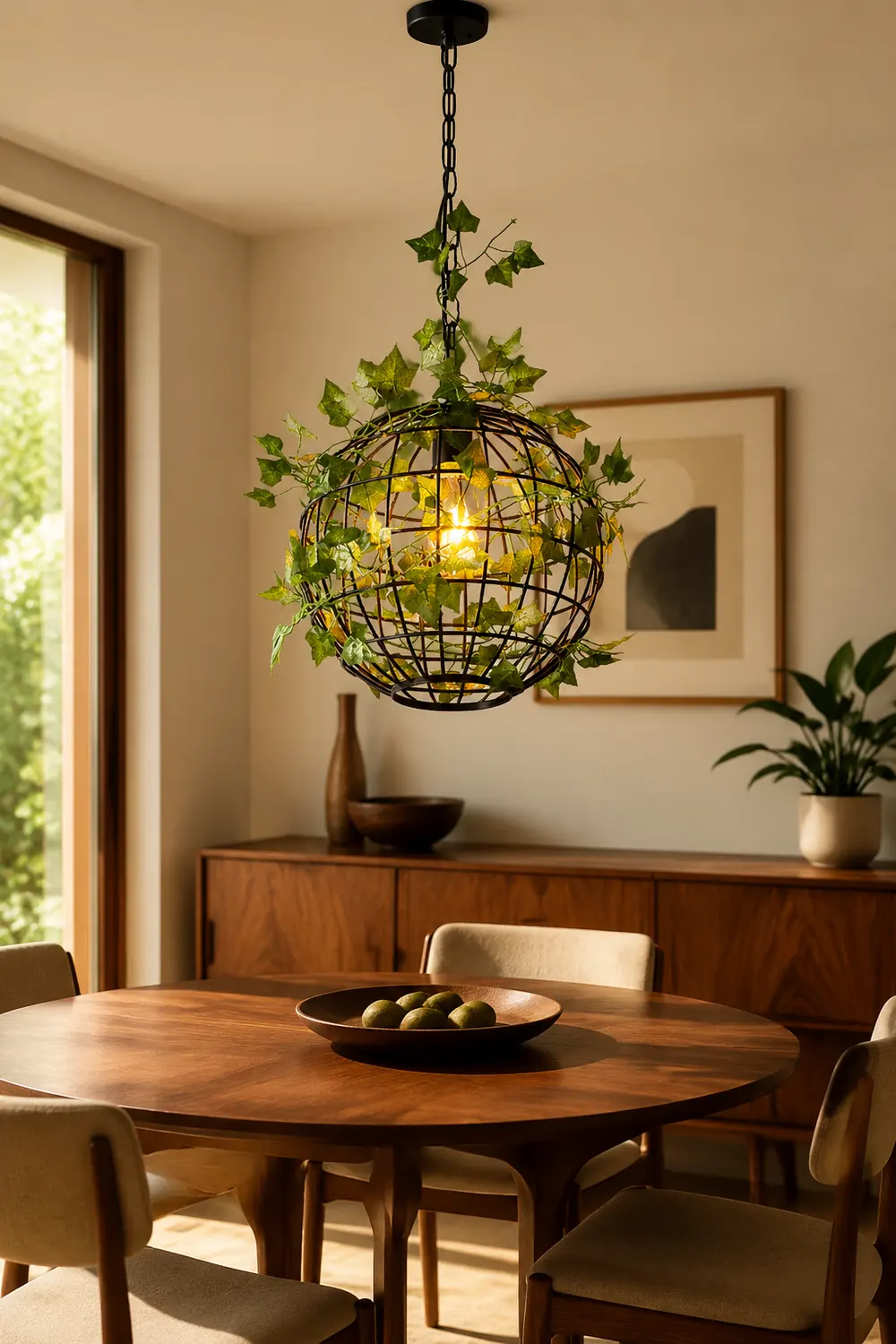 Nest Rustic Plant Art Deco Globe Vine Pendant Light Green Dining Room - Lumpaz