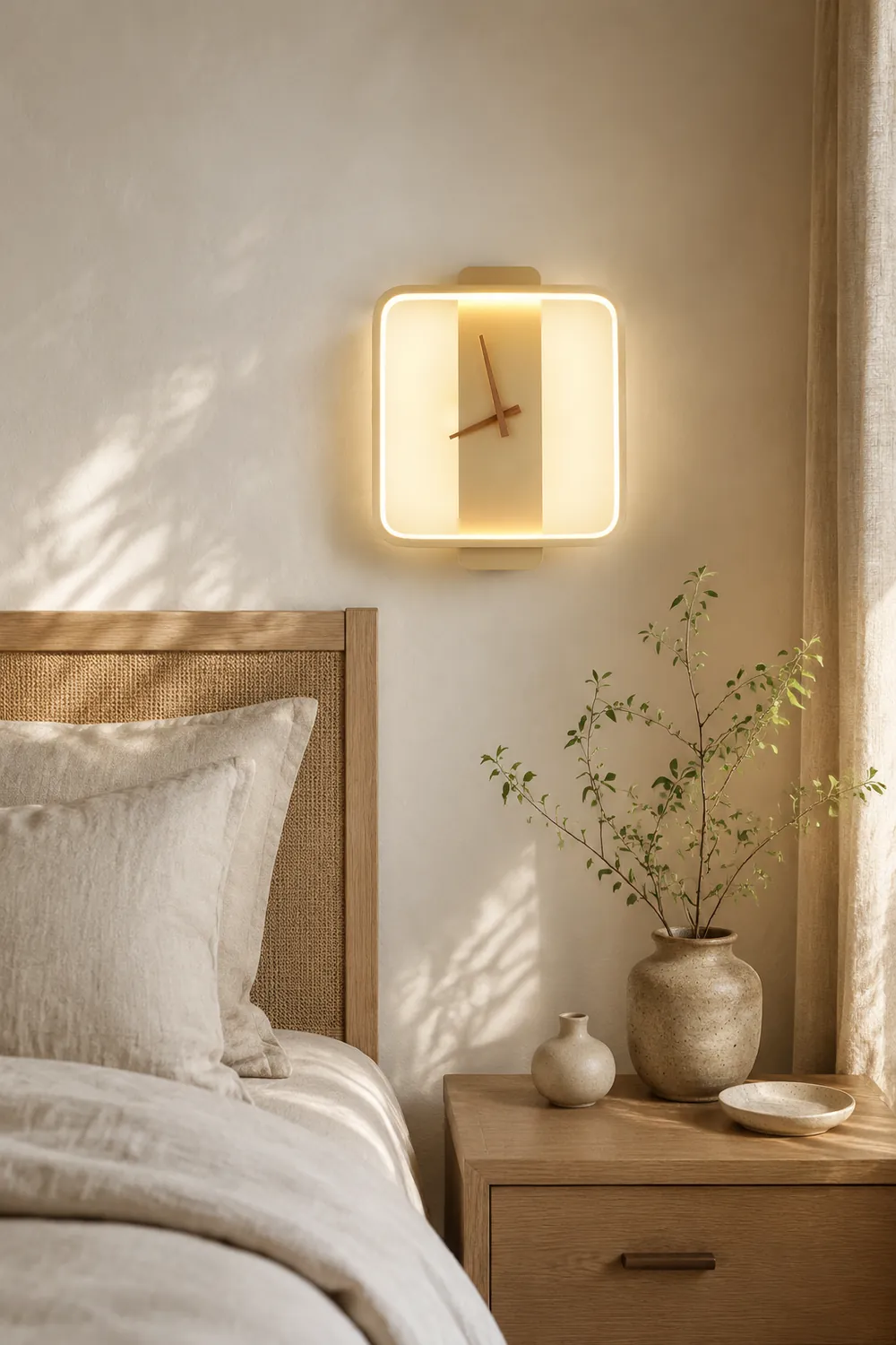 Morandi Nielsen Square Clock Metal & Acrylic Wall Lamp, Gold - Lumpaz