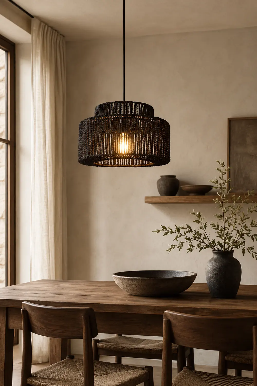 Muto Farmhouse Retro Rustic Drum Hanging Pendant Light, Black - Lumpaz