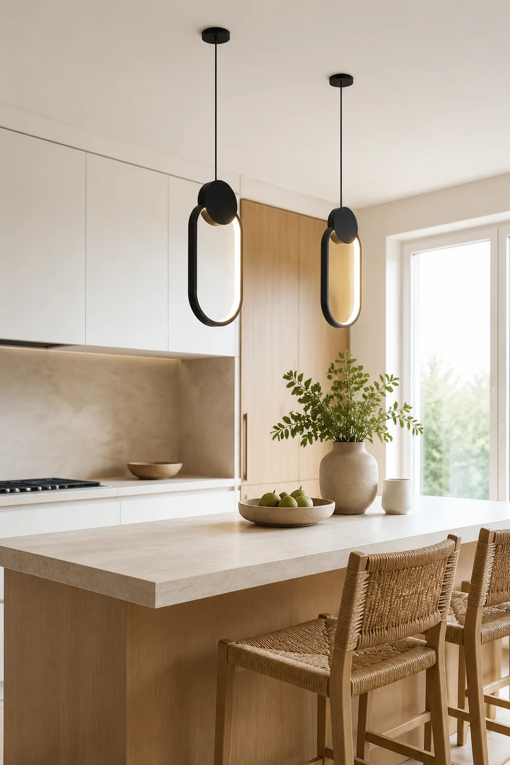 Nyla Modern Minimalist LED Hanging Pendant Lights Black White Bedroom - Lumpaz