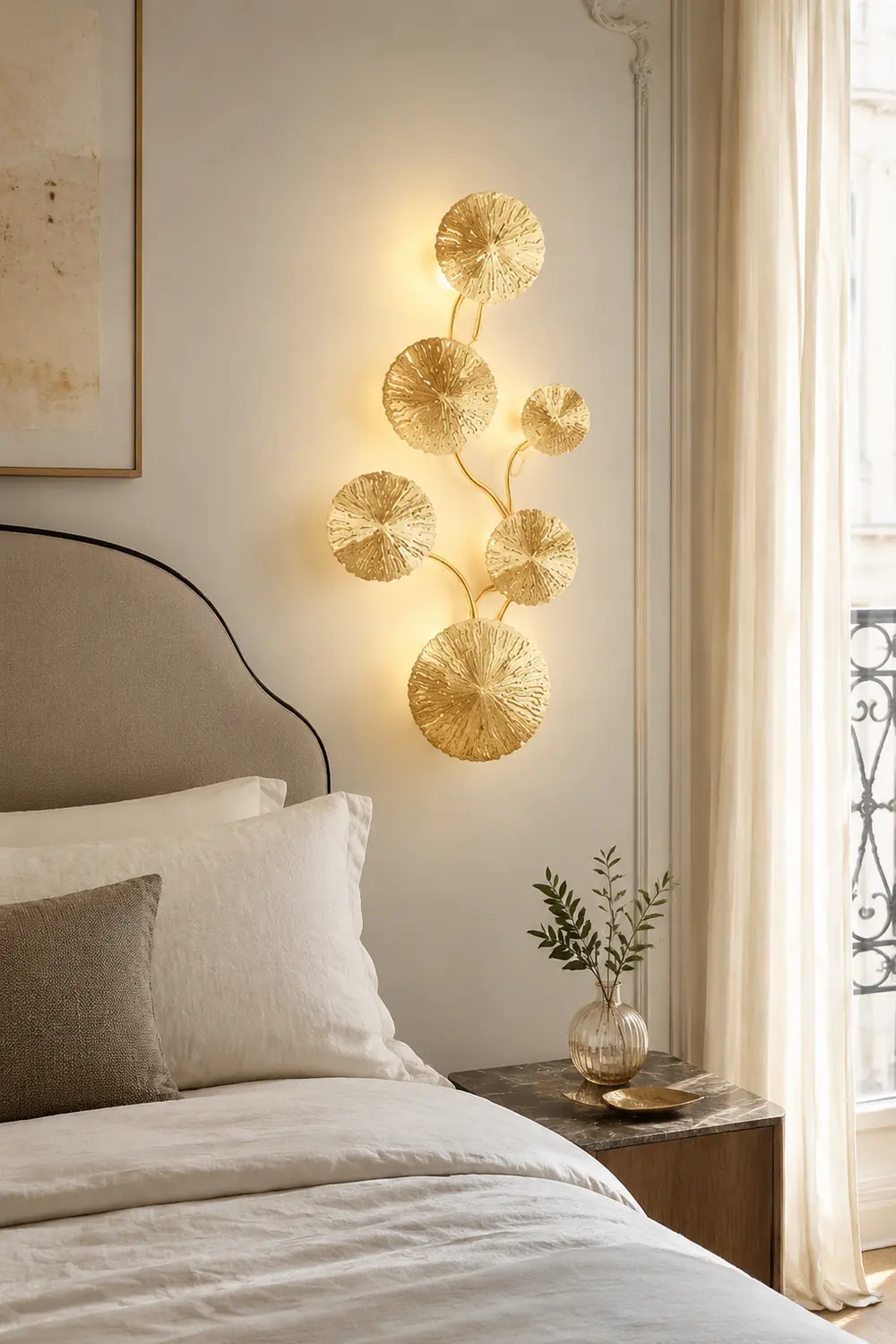 Knox Modern Metal Round Lotus Leaf Wall Lamp, Gold - Lumpaz